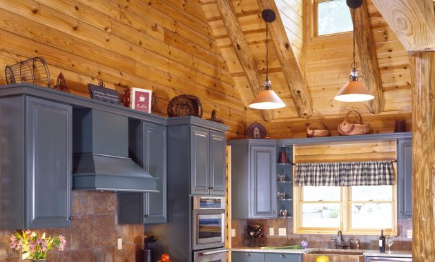 Amazing Rustic Log Cabin Kitchen Design With Grey Kitchen Cabinets for measurements 2000 X 2443