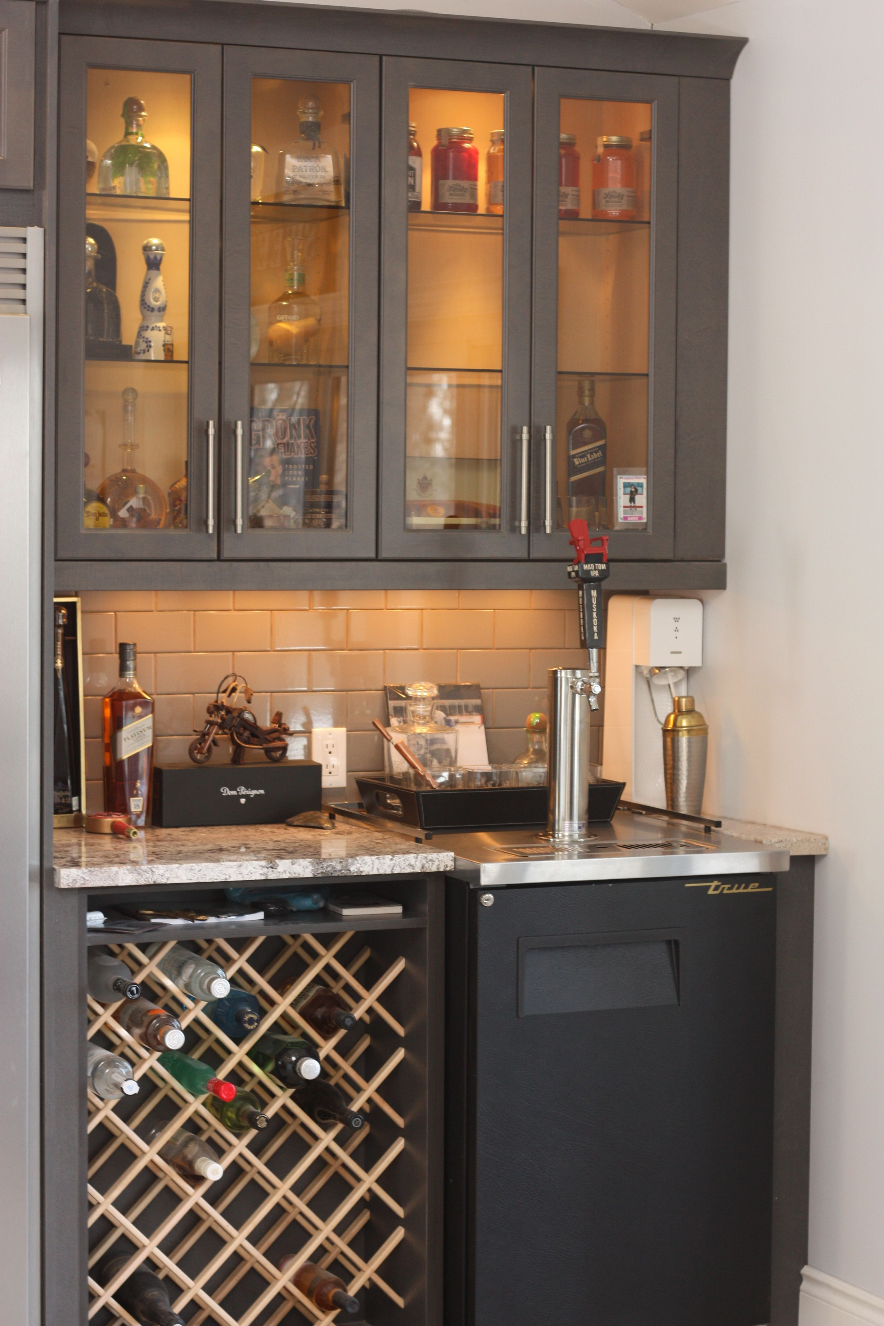 Custom Wine Rack In Bar Area With Kegerator And Glass Door Liquor pertaining to size 2848 X 4272