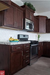 Dark Mocha Cabinets Against White Nice Contrast Mobile Home with measurements 735 X 1102