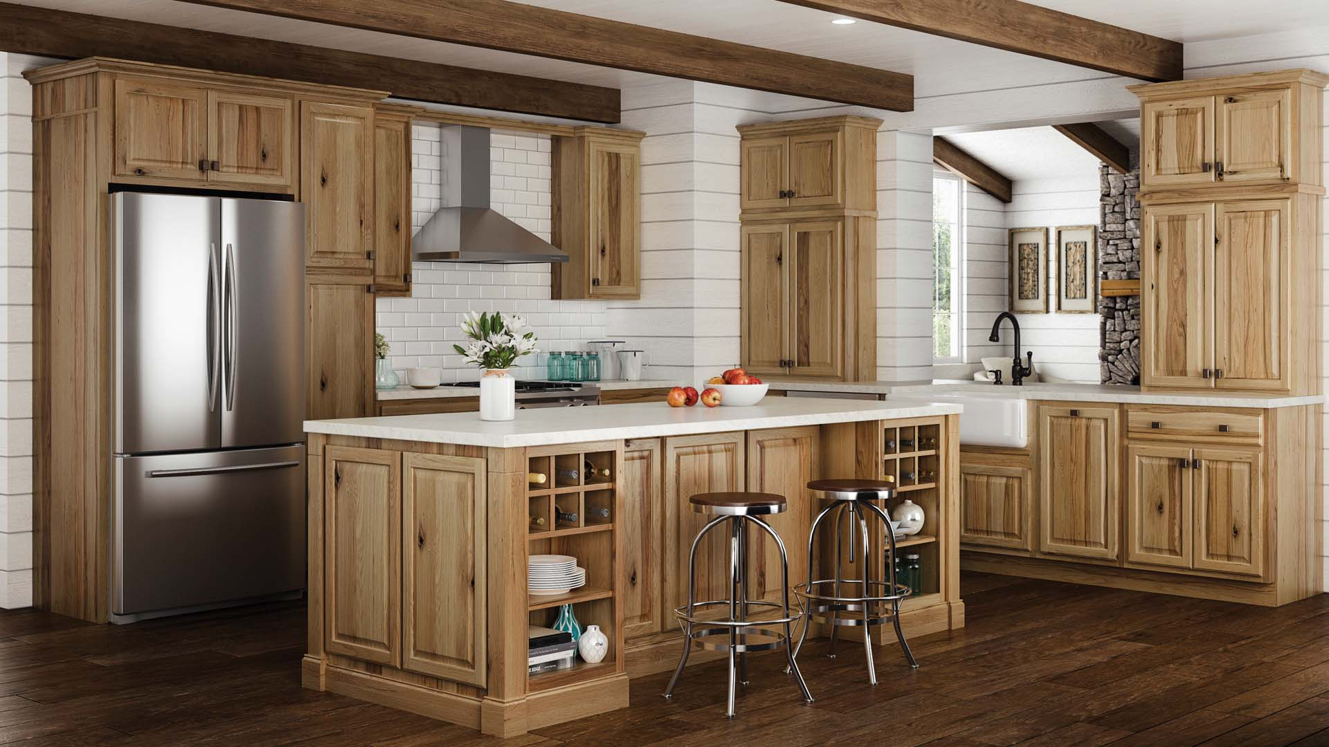 Hampton Wall Kitchen Cabinets In Natural Hickory Kitchen The within proportions 1920 X 1080