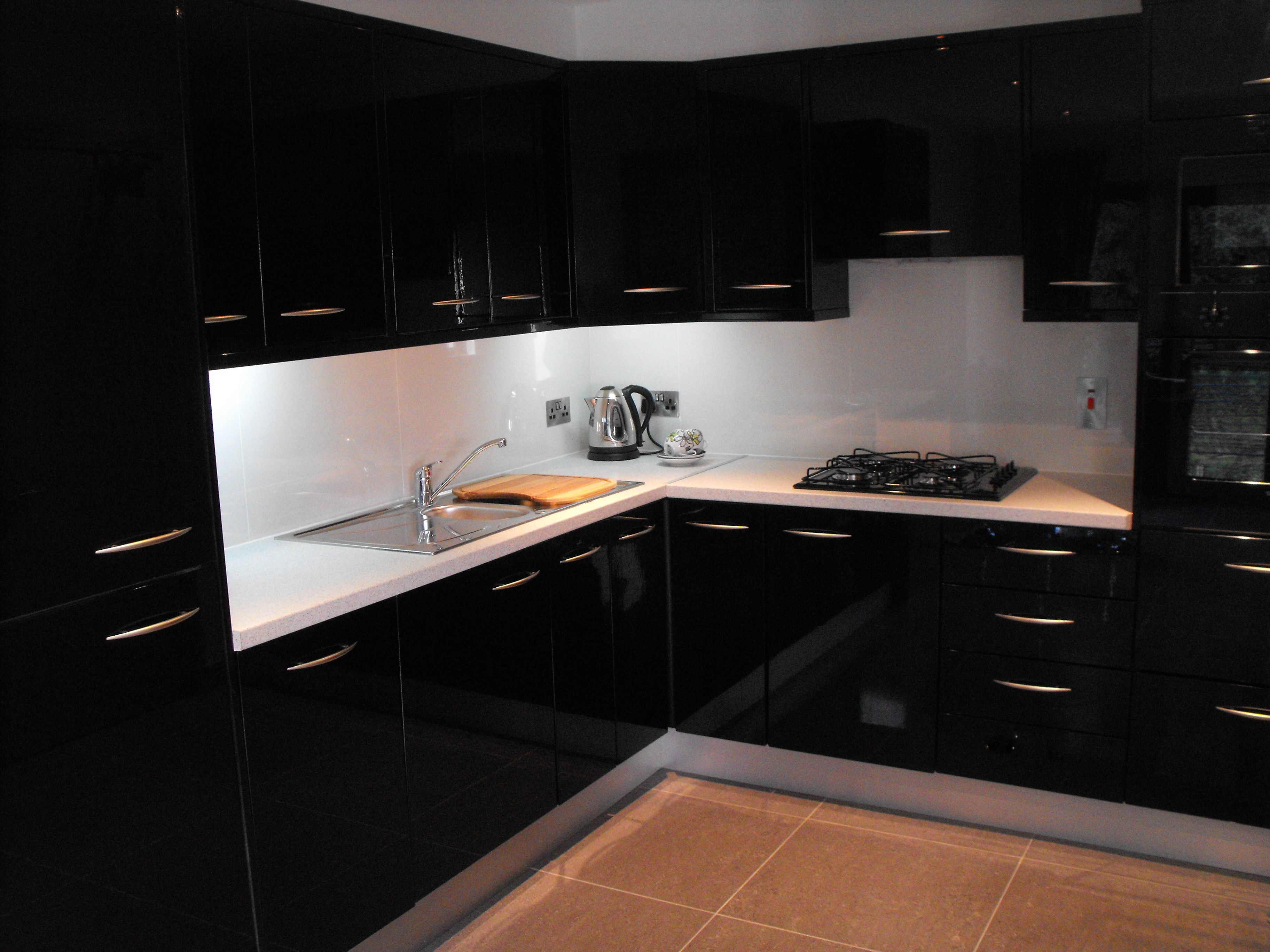 High Gloss Black Kitchen Conbudesign Cabinets Drawers Dressers with regard to sizing 3648 X 2736