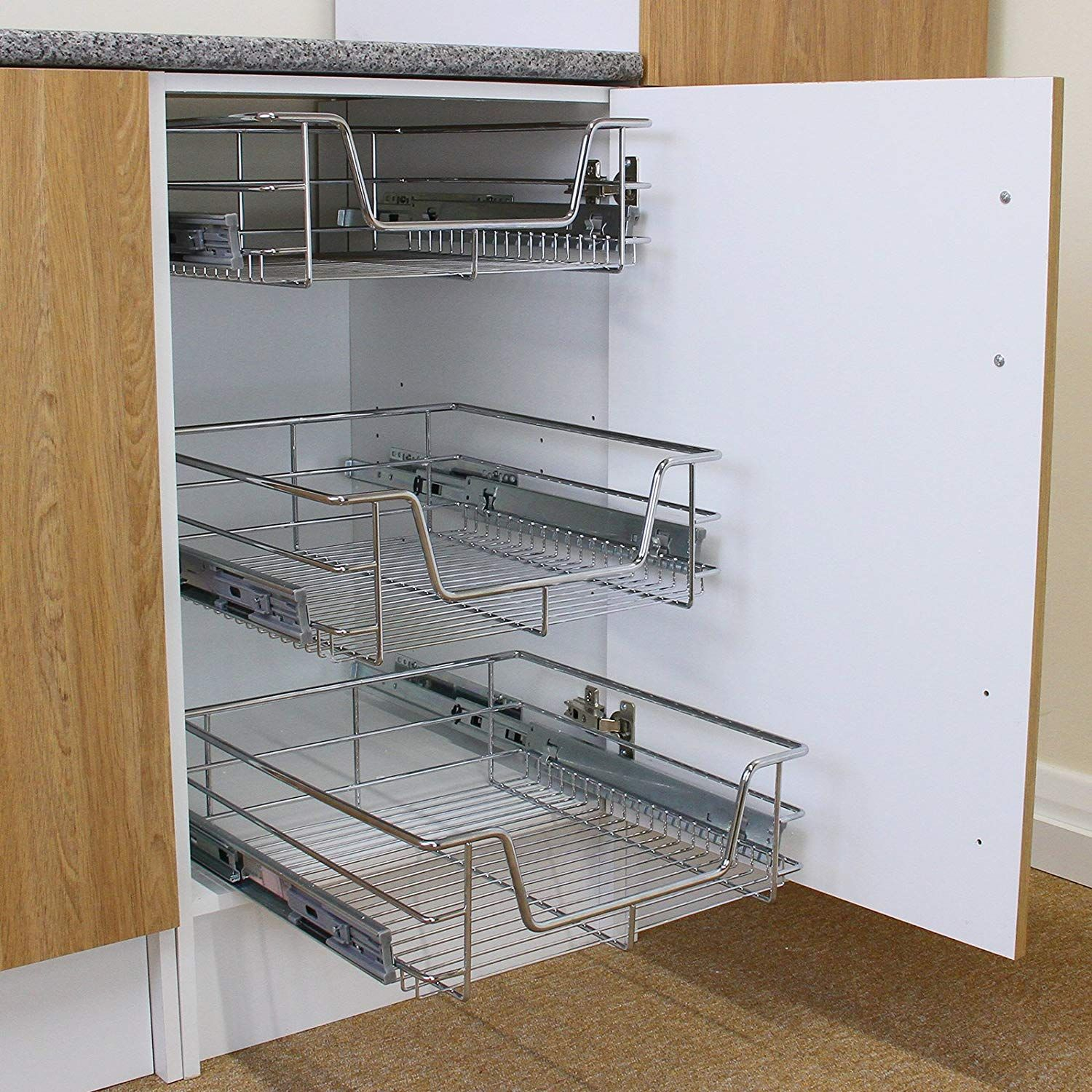 Kukoo 3 X Kitchen Pull Out Soft Close Baskets 500mm Wide Cabinet throughout dimensions 1500 X 1500