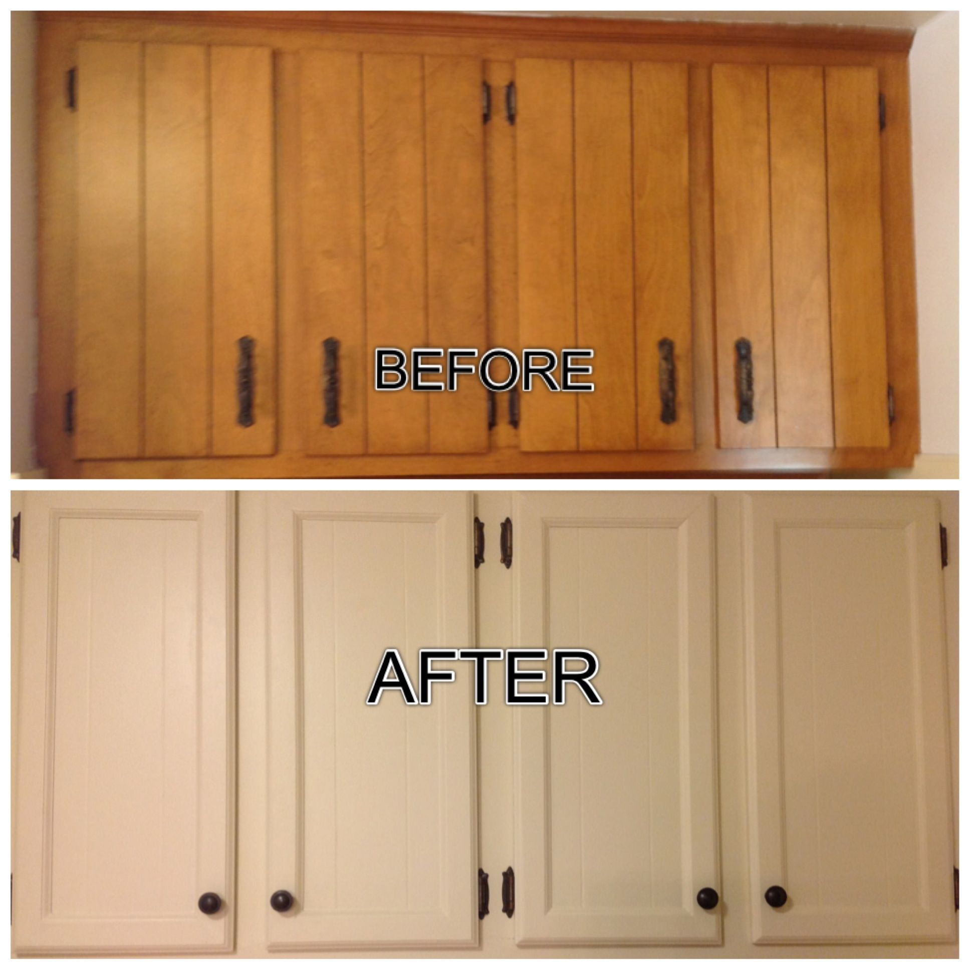 Updated Outdated 1970s Cabinets Filled The Grooves Added Trim within size 1936 X 1936