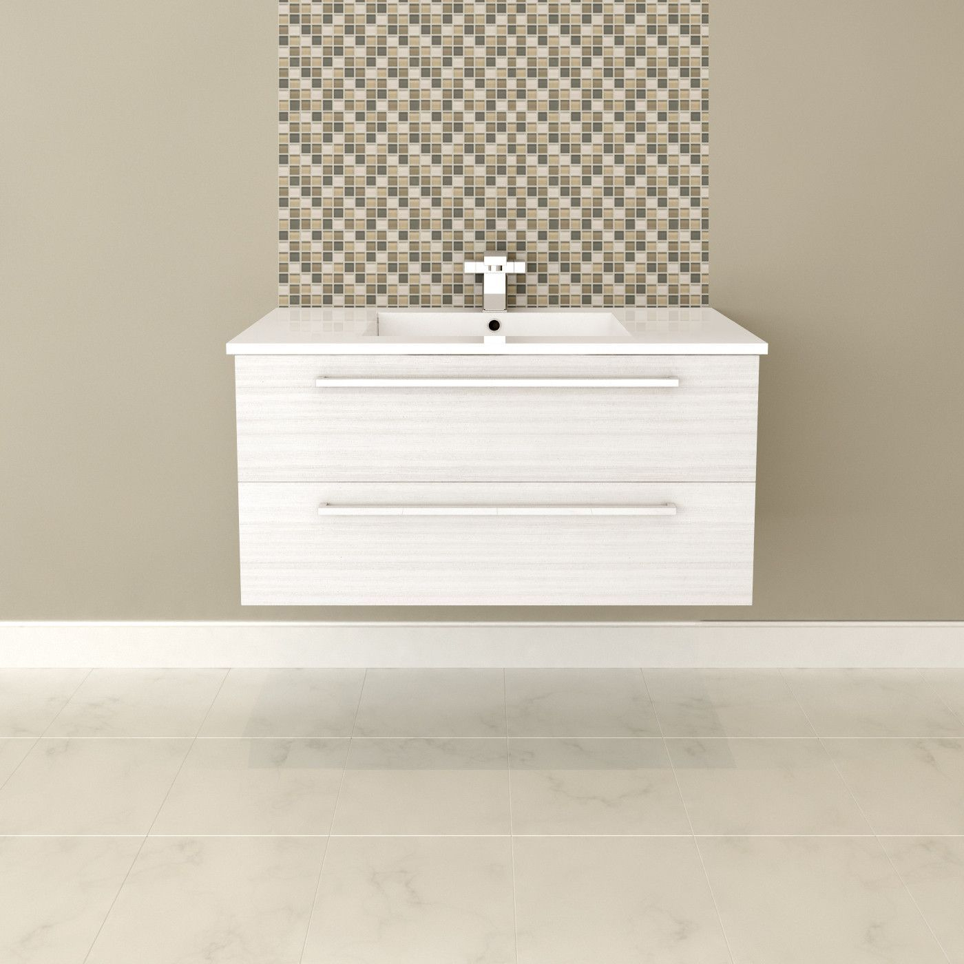 White Chocolate 36 Modern Wall Hung Vanity 2 Drawers With Top in size 1400 X 1400