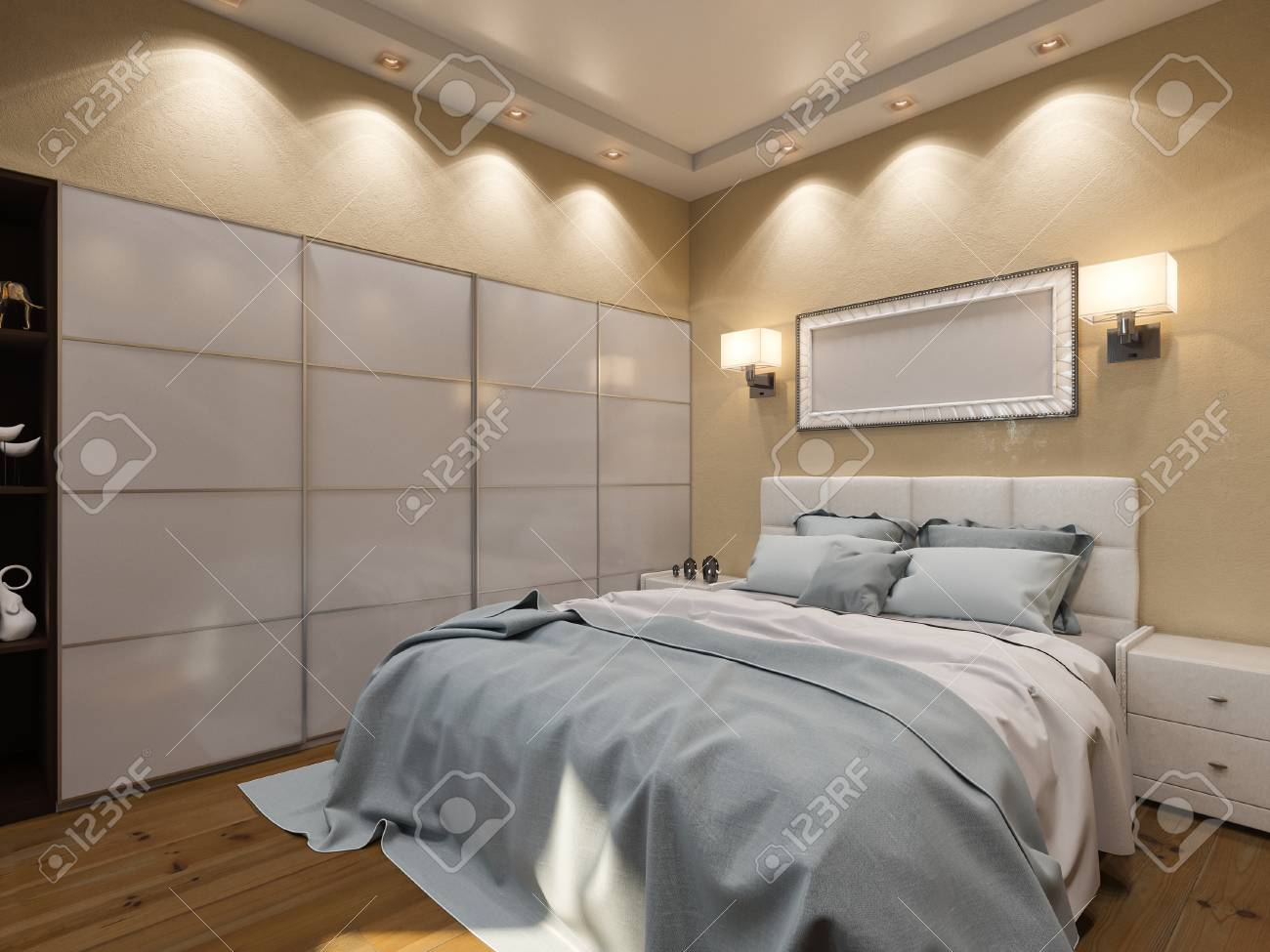 3d Render Of Interior Design Of A Bedroom In Beige Color Stock regarding dimensions 1300 X 975