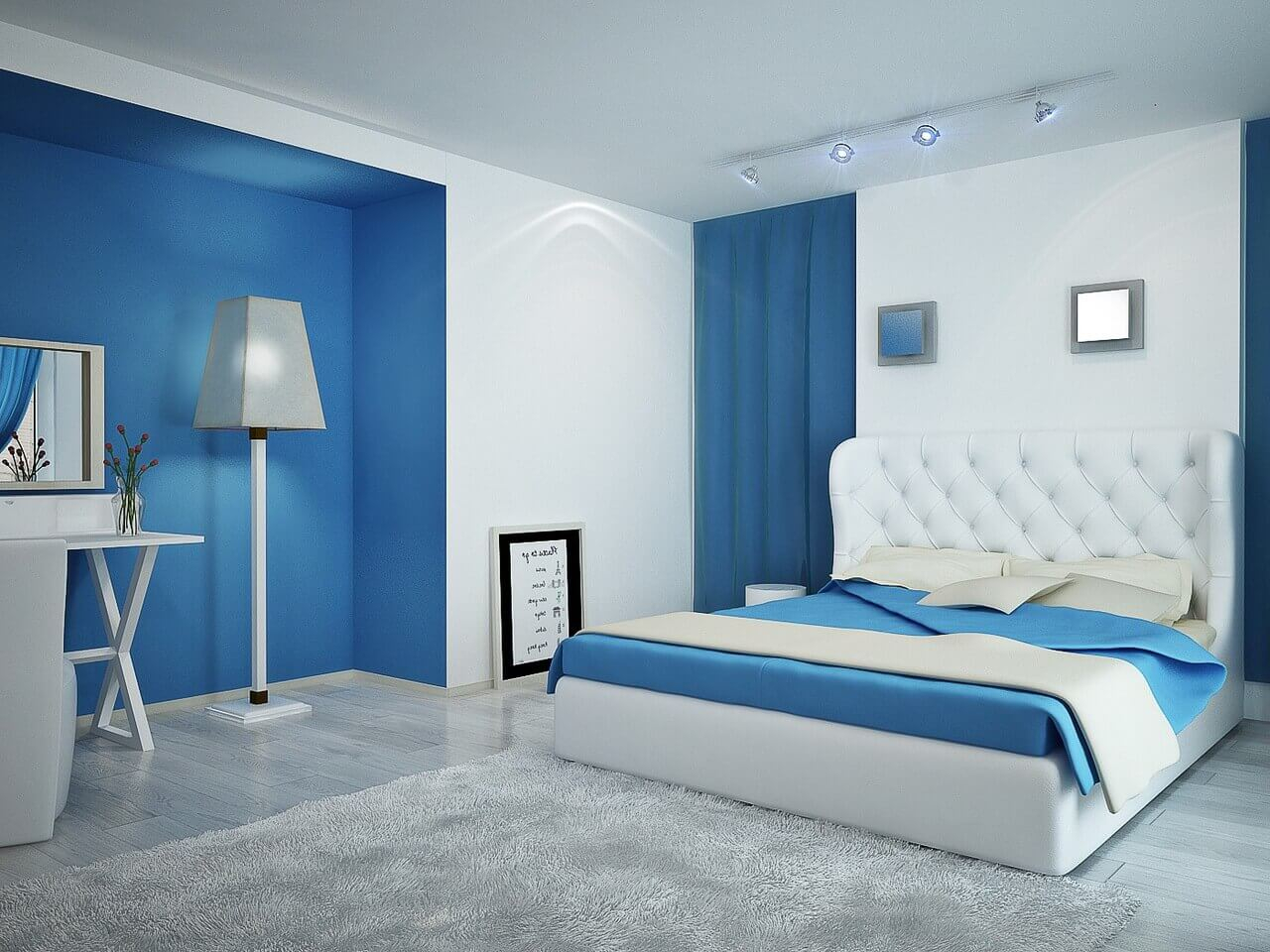 Amazing Blue And White Color Bedroom Wall Schemes With Low Profiles for size 1280 X 960