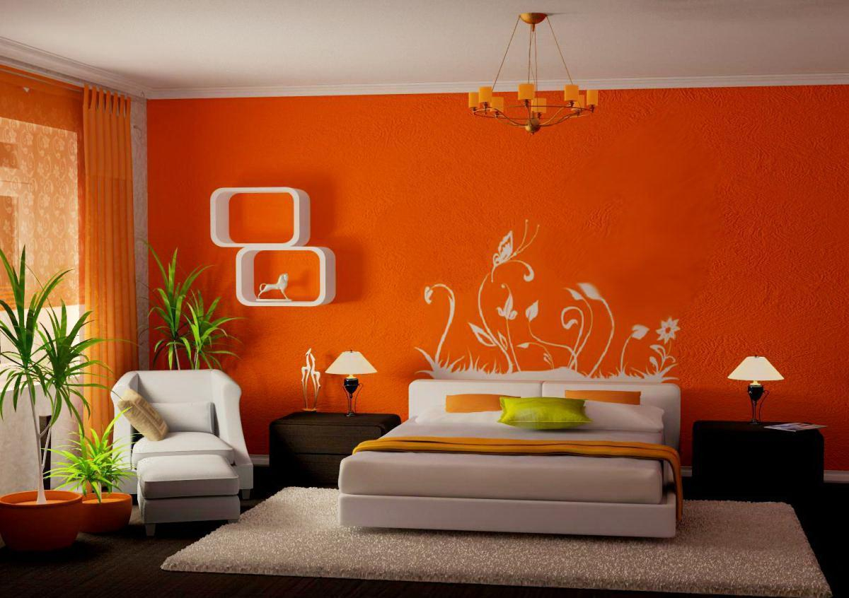 Beautiful Orange Paint Colors Bedroom Wall Design With White Florals intended for sizing 1200 X 846