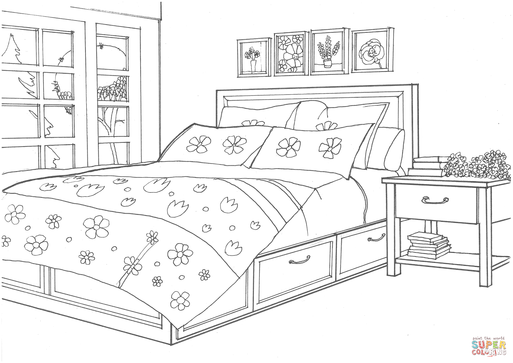 Bedroom In The Provence Style Coloring Page Free Printable for proportions 1720 X 1217