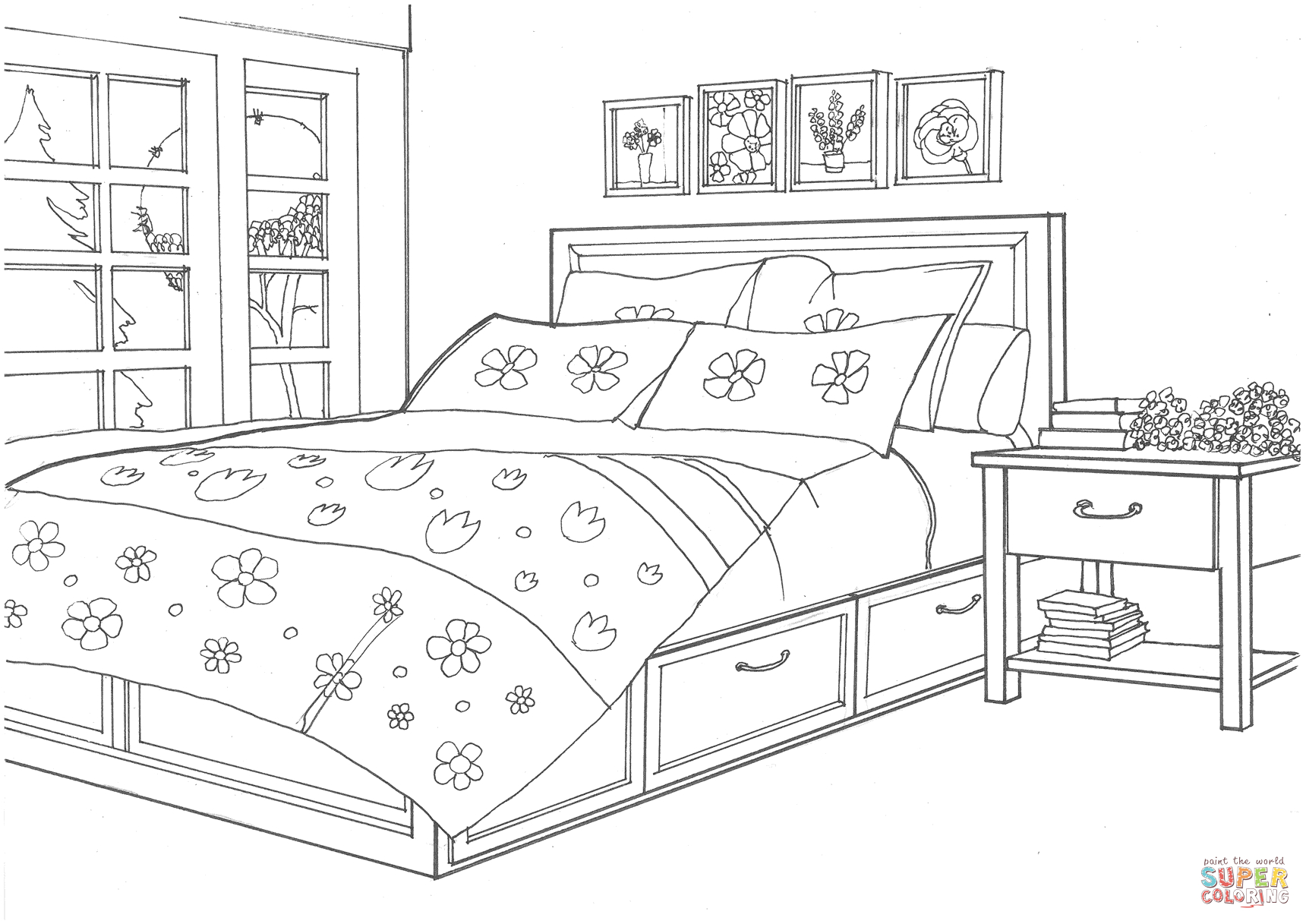 Bedroom In The Provence Style Coloring Page Free Printable in proportions 1720 X 1217