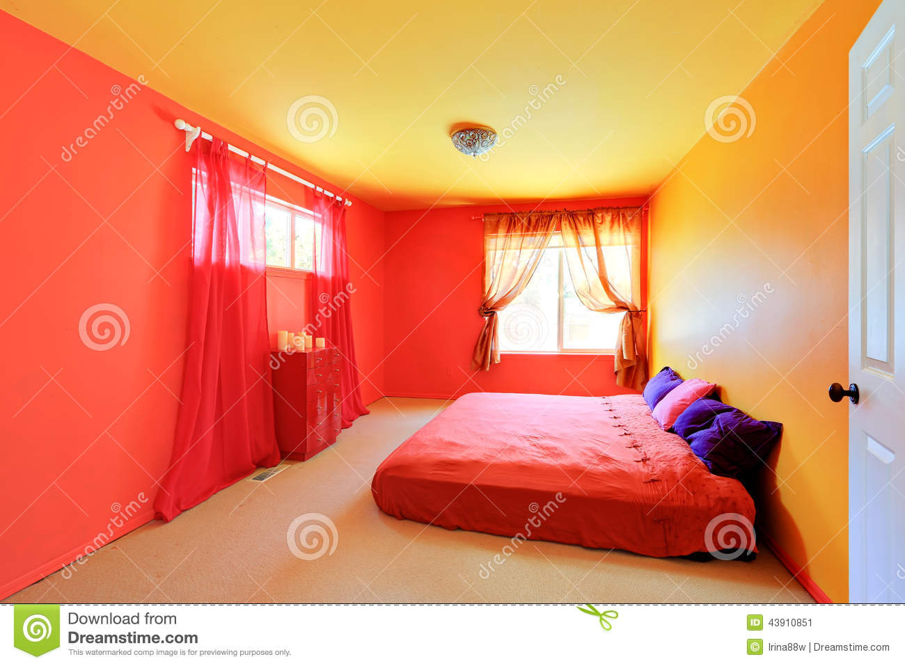 Bright Vivid Colors Bedroom Interior Stock Image Image Of Pillow inside measurements 1300 X 957