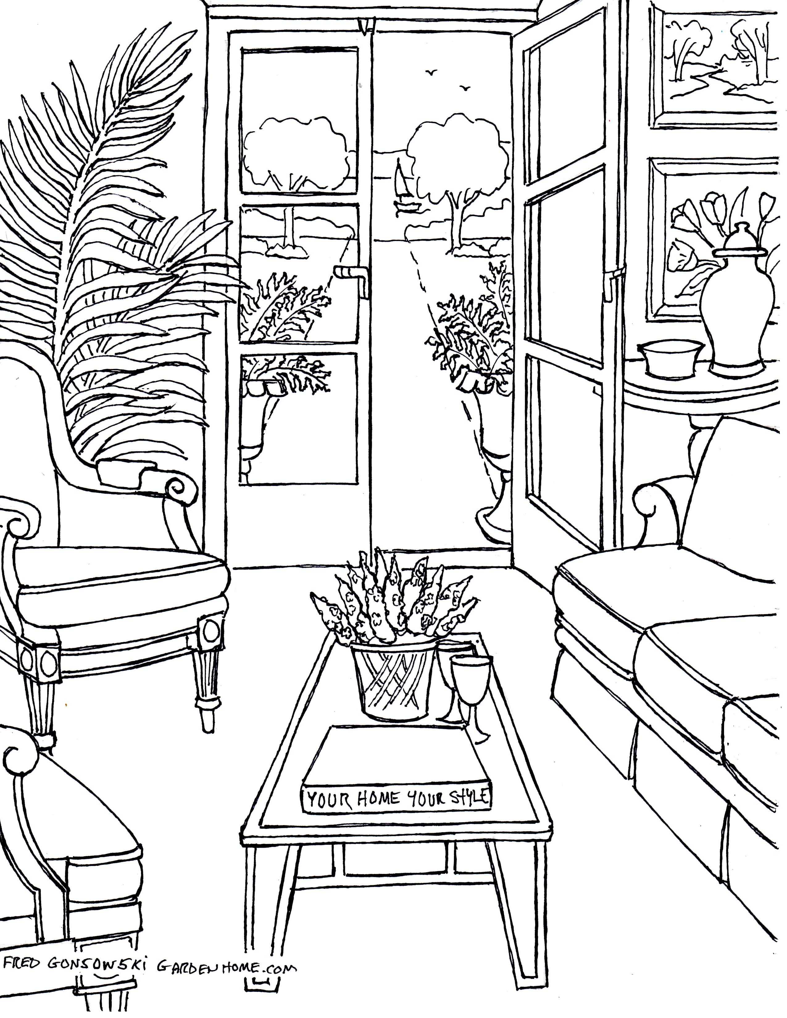 Coloring Pages For Adults Some Drawings Of Living Rooms For Adults regarding size 2550 X 3300