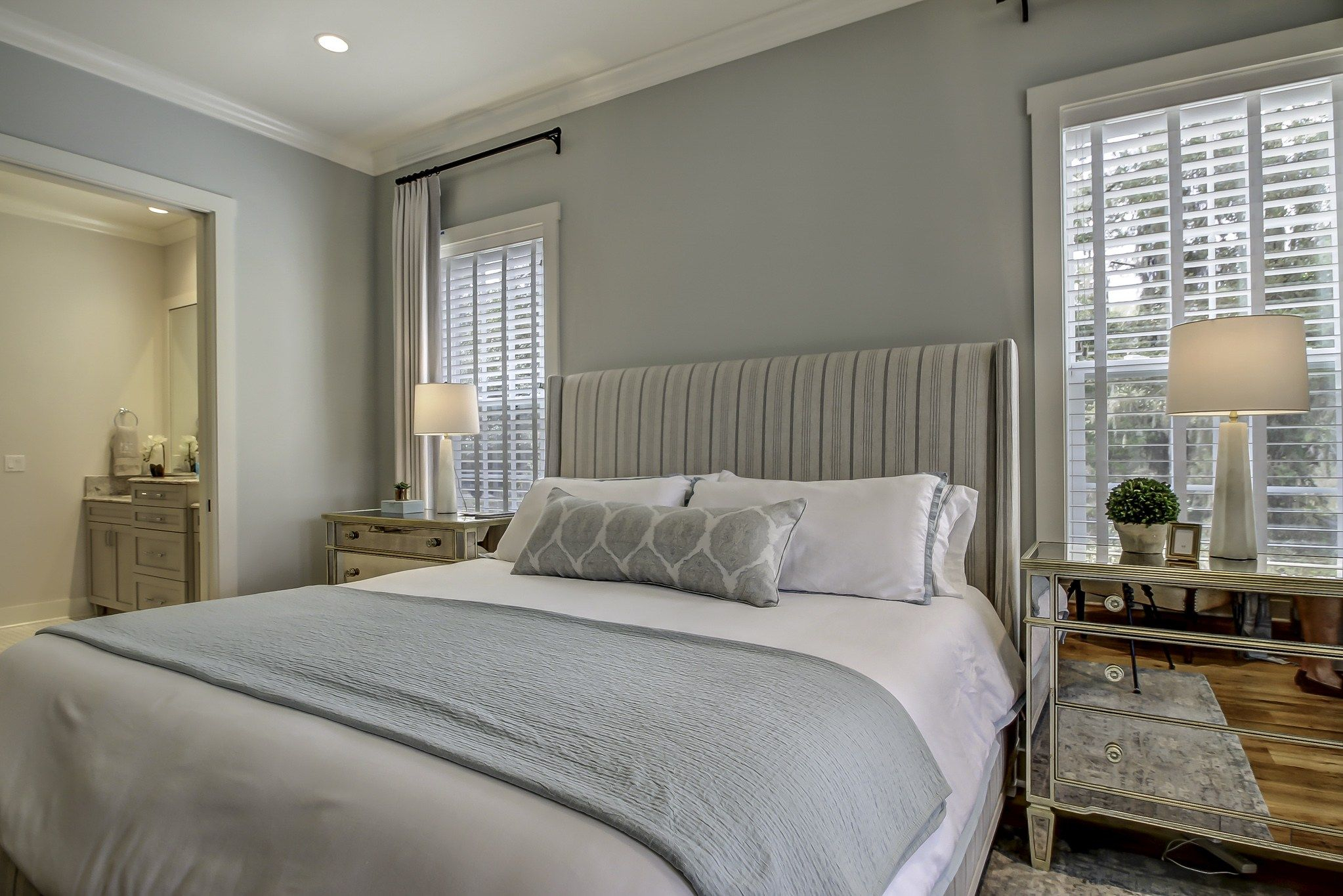 Cool Neutral Master Bedroom With Benjamin Moore Quiet Moments Walls within proportions 2046 X 1365