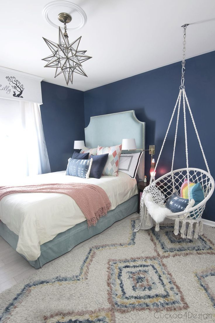 Dark Blue Girls Room Bloggers Best Color Inspiration Bedroom with dimensions 736 X 1104