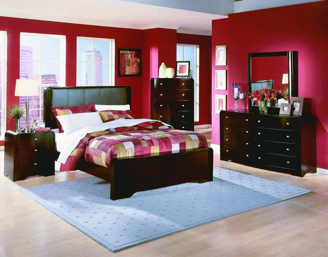 Dark Brown Furniture Using In The Bedroom With Bold Red Wall Colors for measurements 1148 X 900