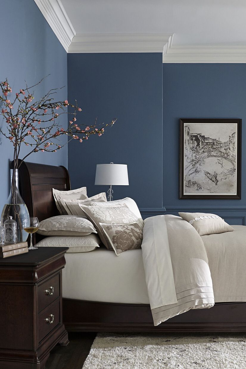 Deep Blues And Mahogany Home Decor In 2019 Blue Bedroom Paint inside measurements 826 X 1236