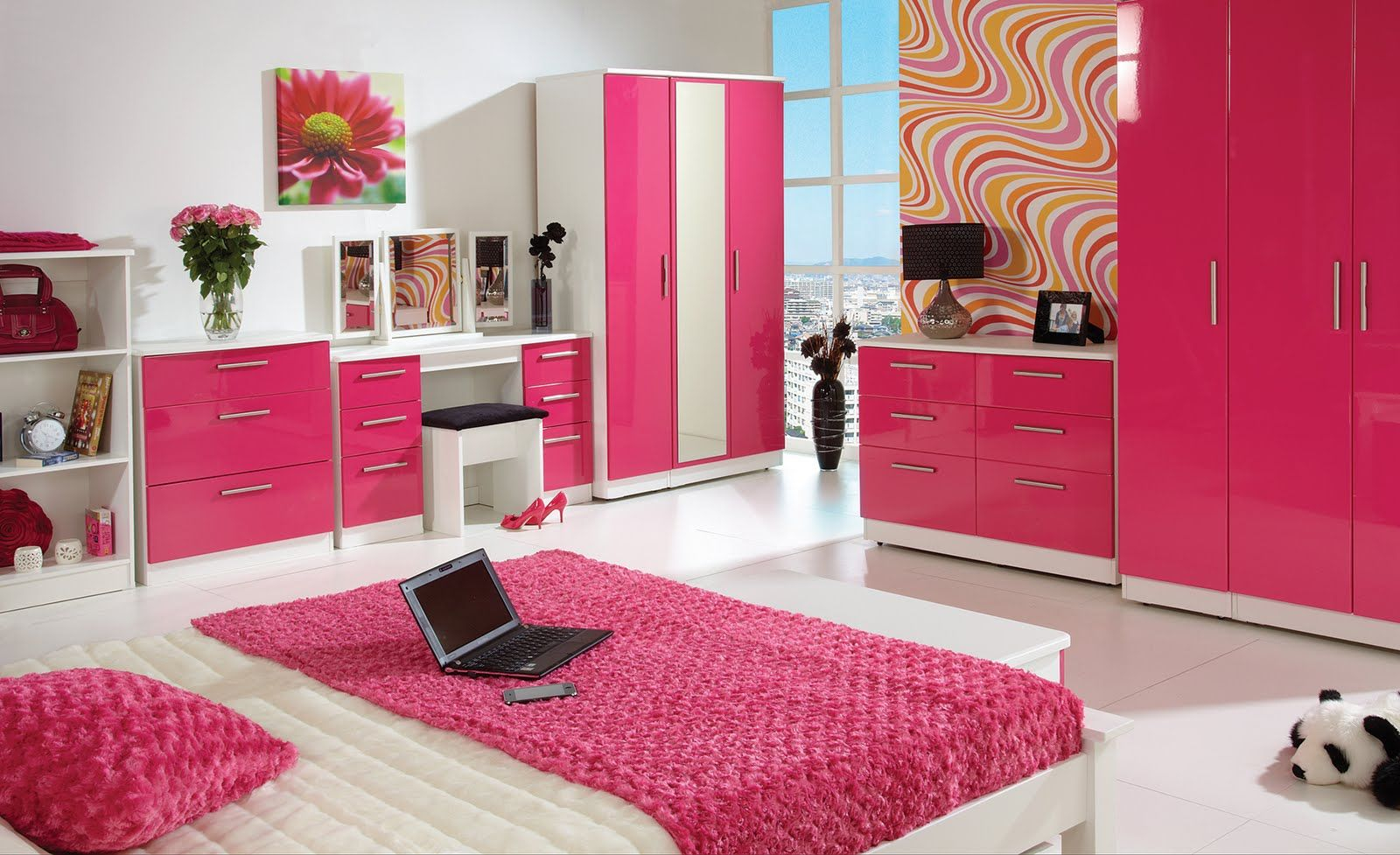 Design Ideas For Modern White Girls Bedroom With Pink Color Scheme with proportions 1600 X 977