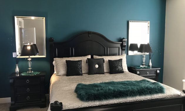 Dramatic Accent Wall In Master Bedroom Love The Teal Black And with dimensions 4032 X 3024