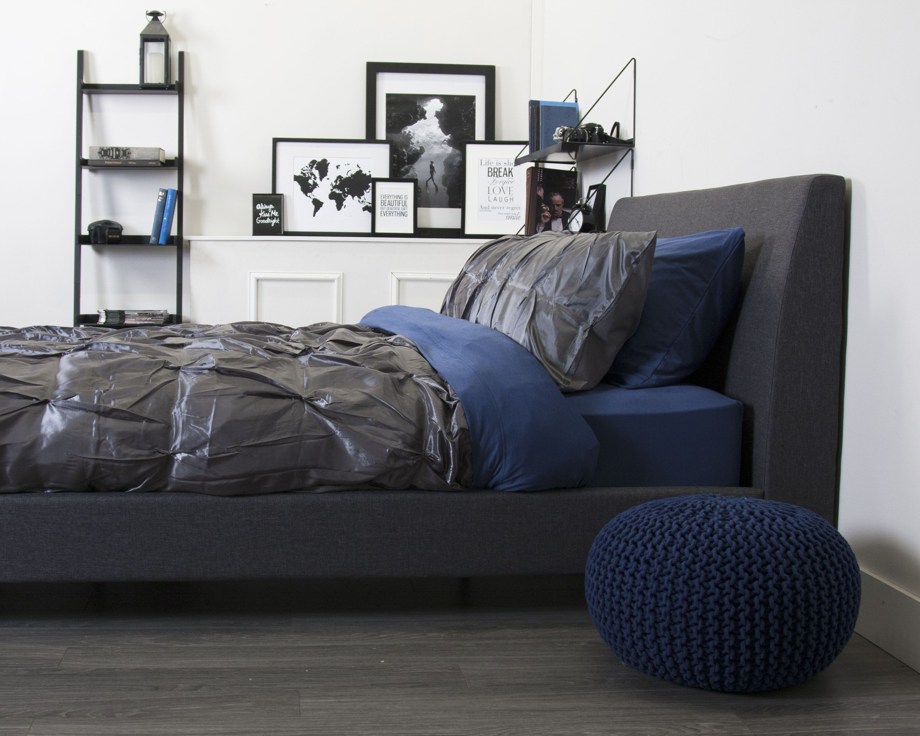 Elegant Bachelor Bedroom Deep Blue And Rich Grey Colours Make This intended for proportions 2996 X 2397