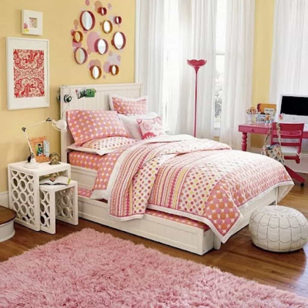 Girl Bedroom Painted With Yellow Wall Colors And Using Trundle Bed for proportions 1024 X 1024