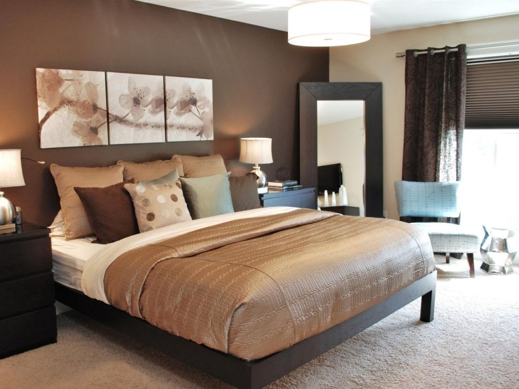 Gorgeous Chocolate Brown Master Bedroom With Dark Storage Fluffy Rug pertaining to measurements 1024 X 768