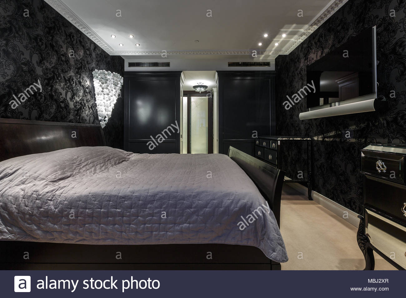 Luxury Bedroom Interior In Dark Colors Stock Photo 179262351 Alamy within proportions 1300 X 956