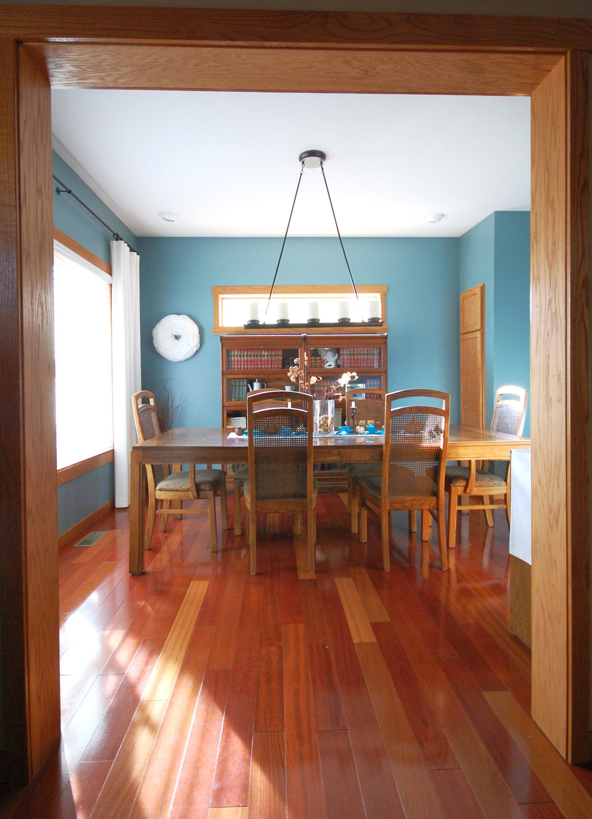 My Dining Room With Oak Trim Paint Color Sherwin Williams Moody with measurements 1917 X 2652