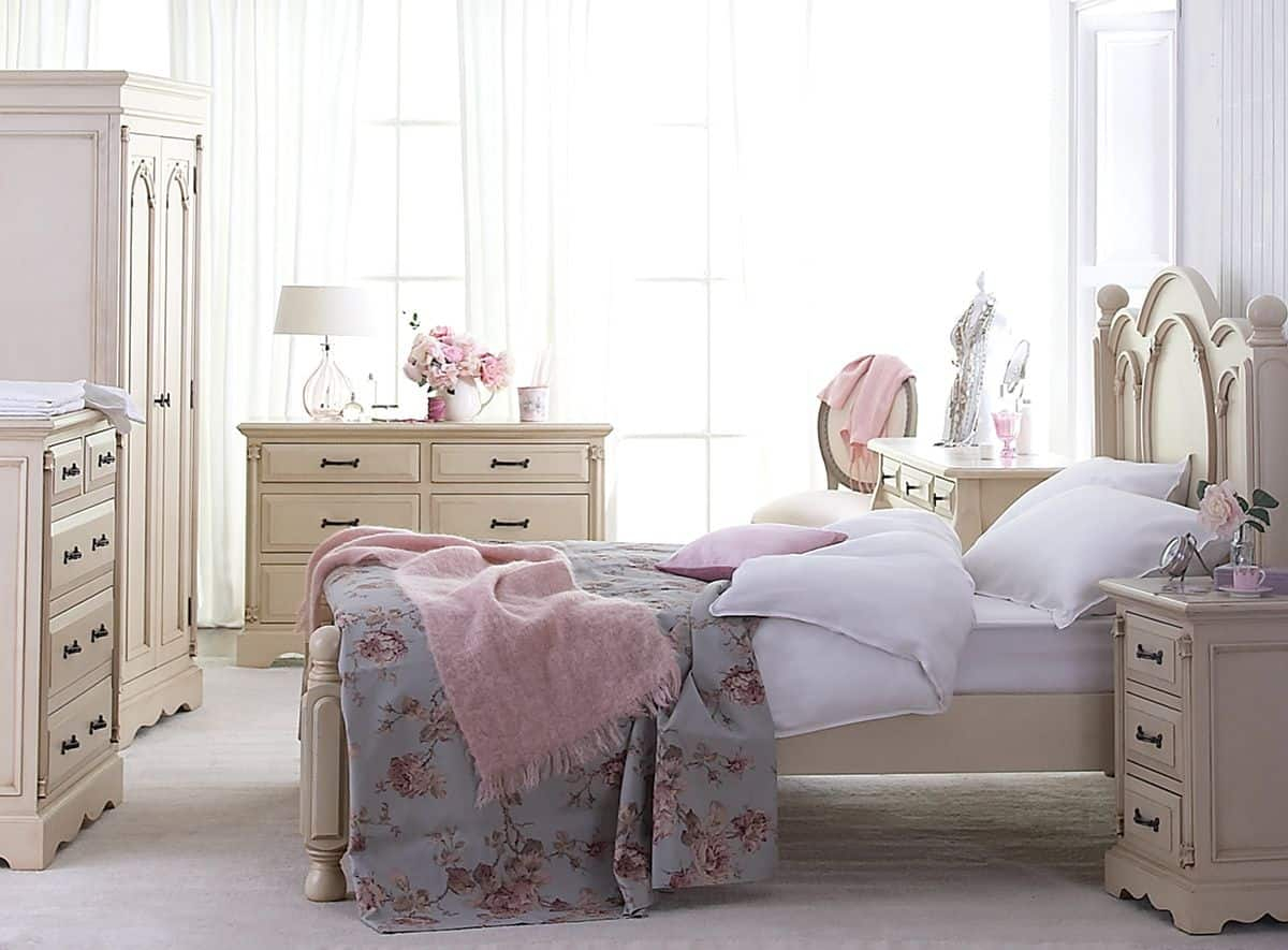 Nice Shab Chic Bedroom With Cream Furniture Color And Pink Accents pertaining to size 1200 X 885