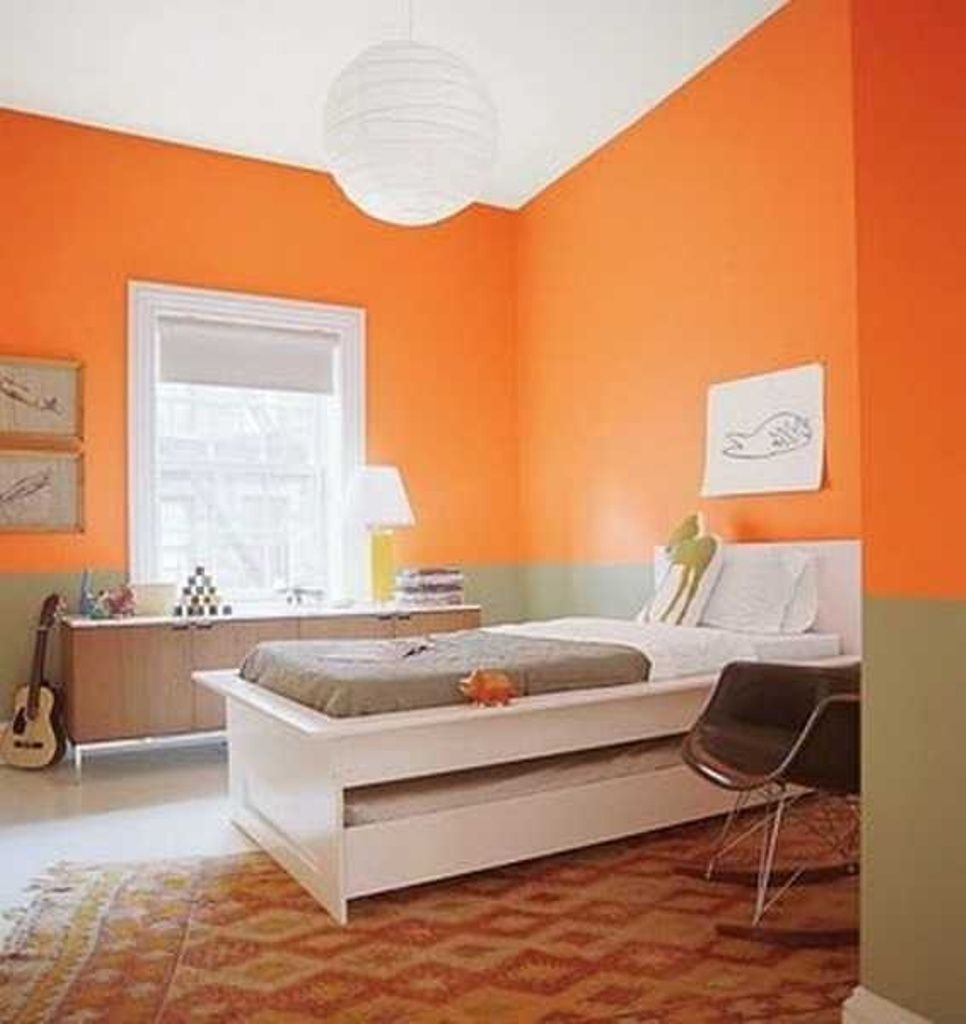 Orange And Green Wall Color For Bright Bedroom Ideas With Funky Two for size 966 X 1024