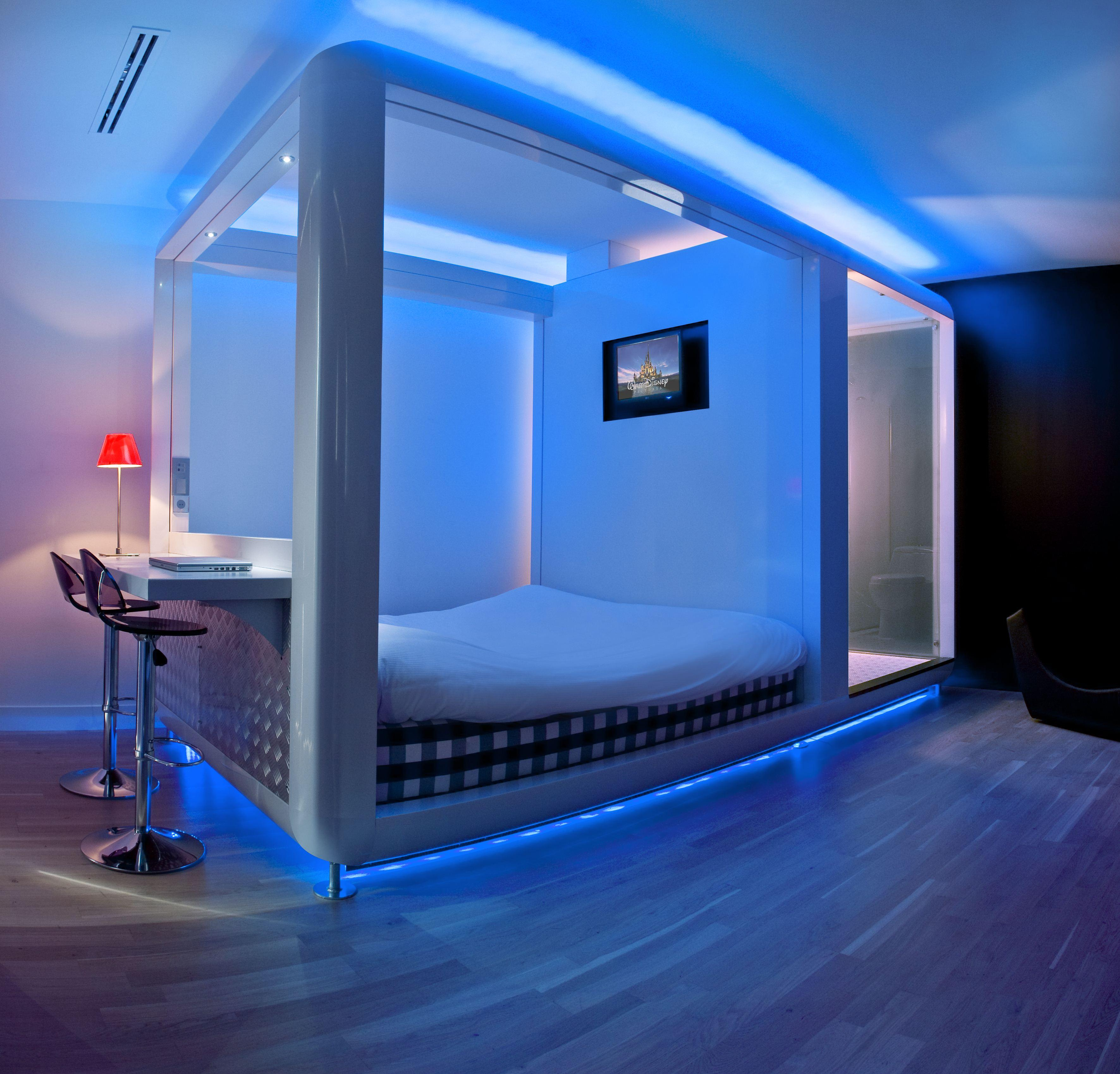 Pod Like Bedroom With Color Changing Led Lighting At This Hotel In inside dimensions 3543 X 3396