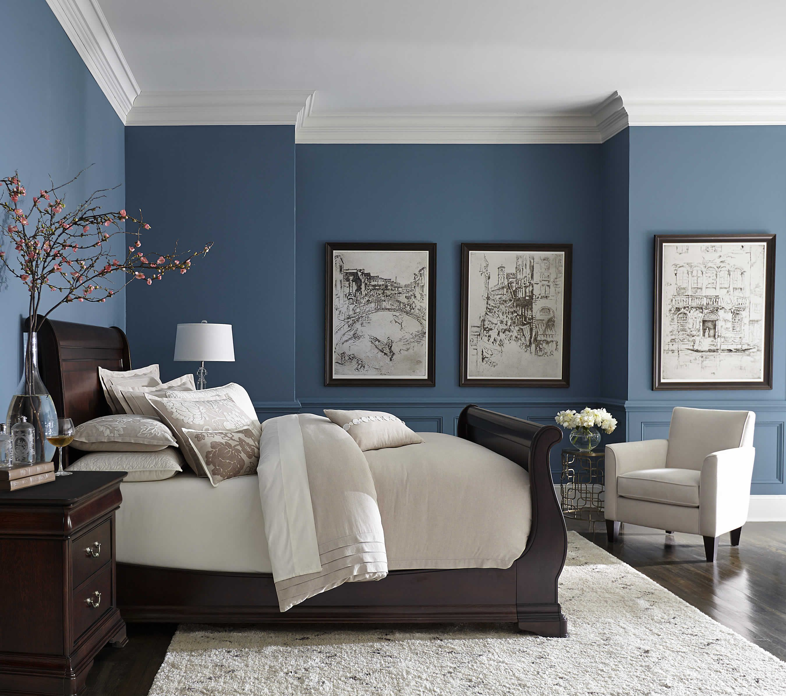 Pretty Blue Color With White Crown Molding Grayish Bedroom Decor pertaining to size 2700 X 2391
