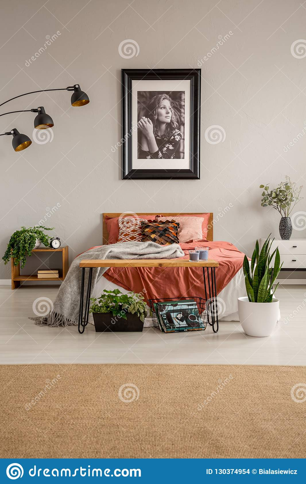 Vertical View Of Stylish Bedroom With King Size Bed With Rust with regard to size 1066 X 1689