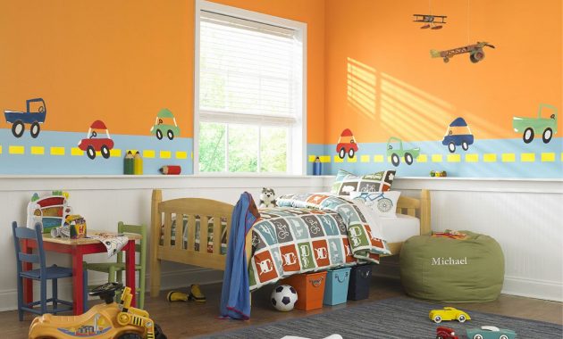 Warm Orange And White Themed Kids Room Paint Ideas With Beautiful inside size 1200 X 882