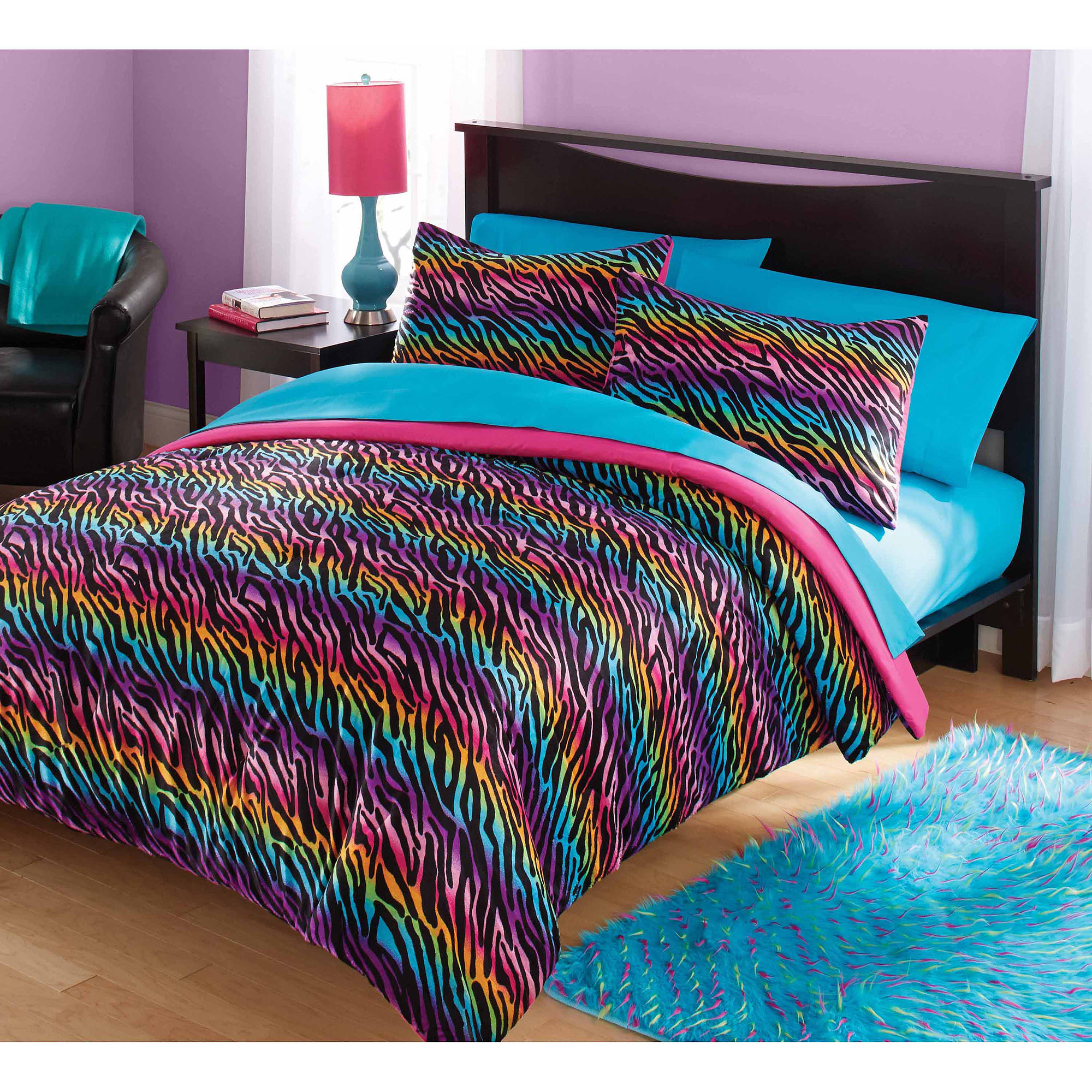 Your Zone Mink Rainbow Zebra Bedding Comforter Set Walmart pertaining to proportions 2000 X 2000