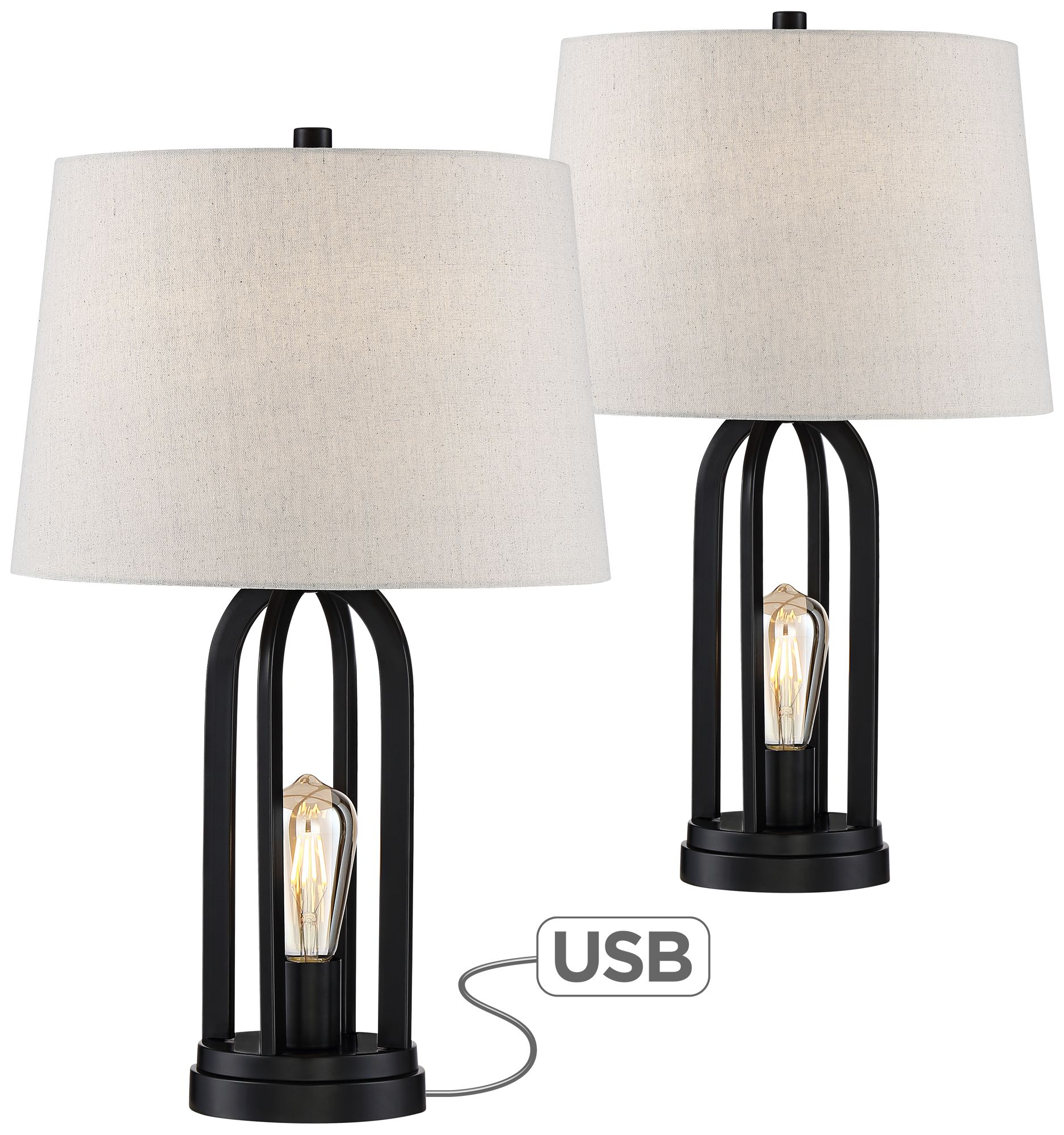 360 Lighting Modern Industrial Table Lamps Set Of 2 With Nightlight Led Usb Port Black Linen Shade For Living Room Bedroom Walmart regarding sizing 1875 X 2000