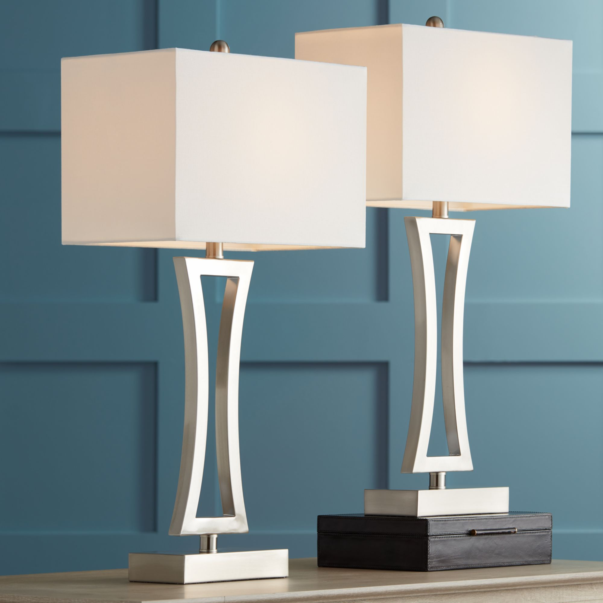 360 Lighting Modern Table Lamps Set Of 2 Brushed Steel Off inside sizing 2000 X 2000