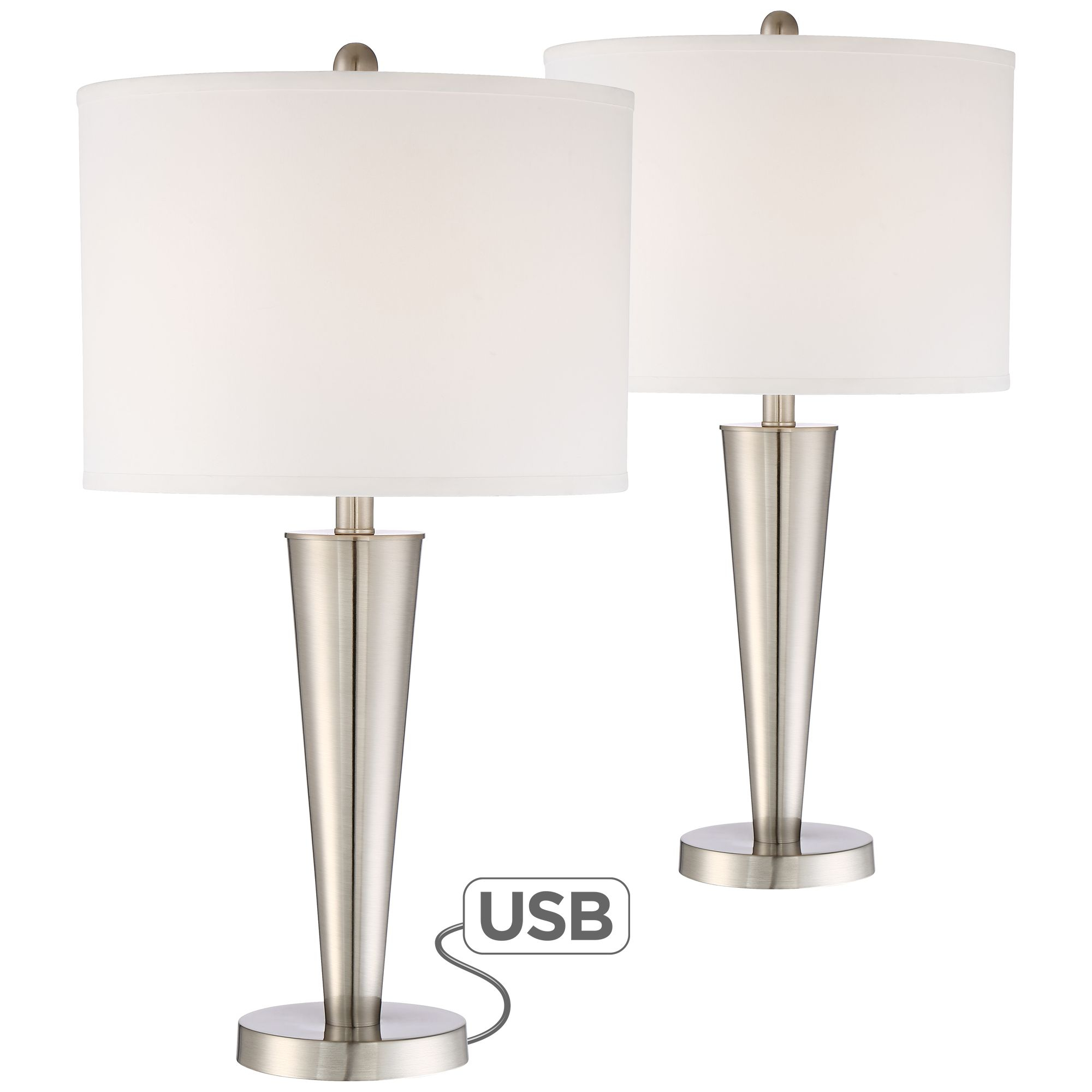 360 Lighting Modern Table Lamps Set Of 2 With Hotel Style Usb Charging Port Brushed Steel White Drum Shade For Living Room Family Bedroom inside measurements 2000 X 2000