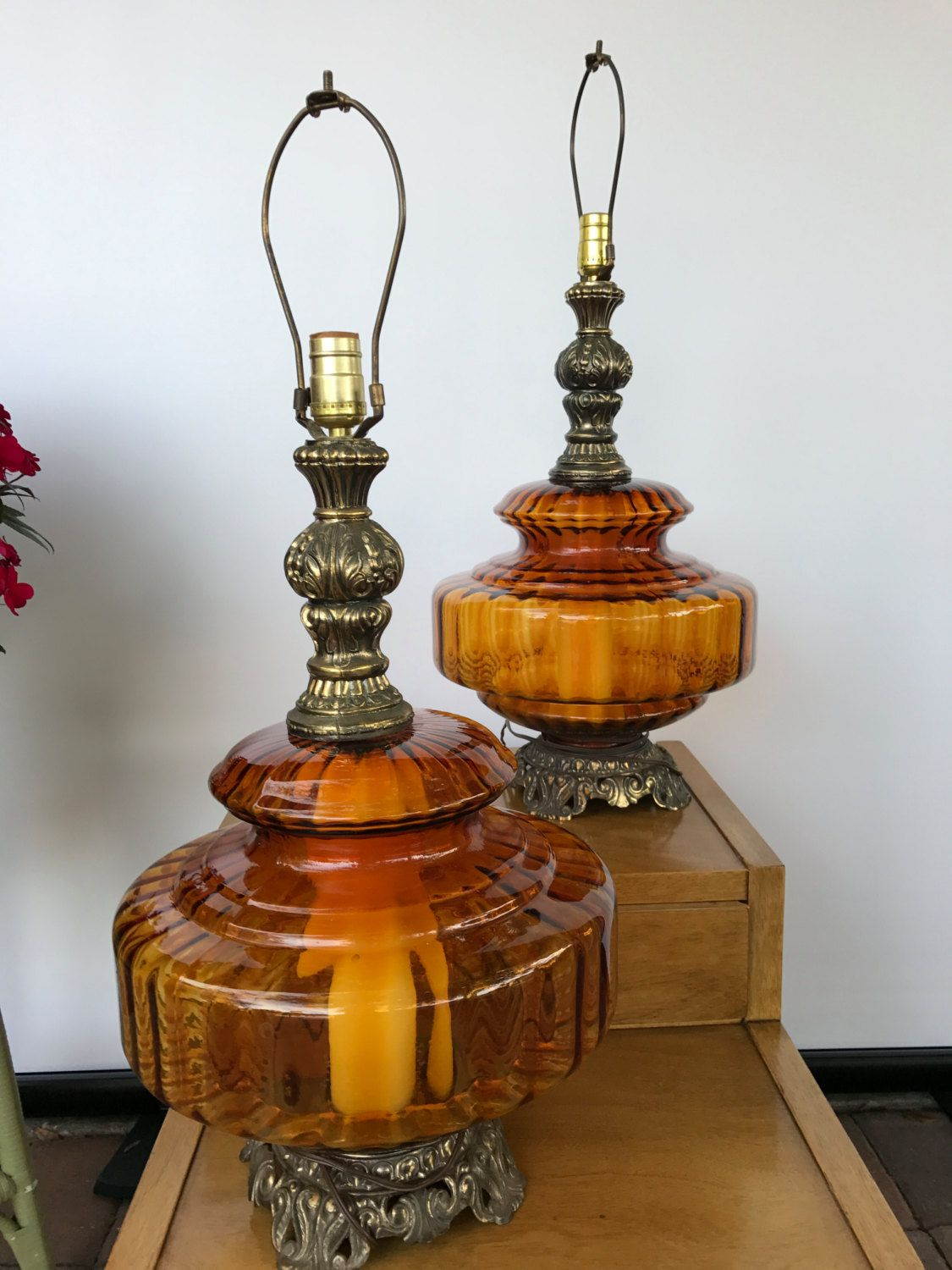 Amber Glass Hollywood Regency Lamps Bazemorevault On Etsy regarding sizing 1125 X 1500