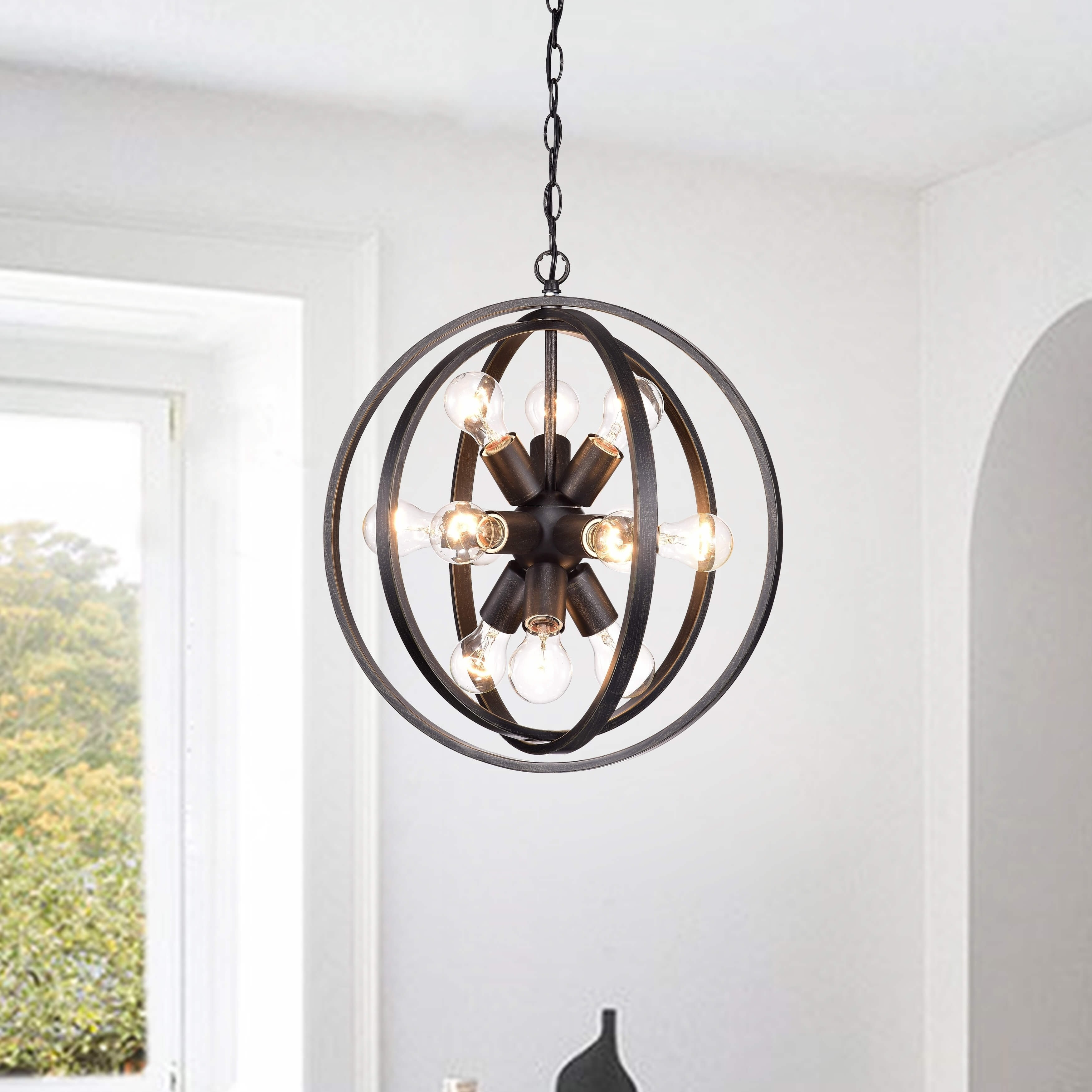 Benita 12 Light Iron Orb Chandelier In Antique Black Finish with regard to sizing 3500 X 3500