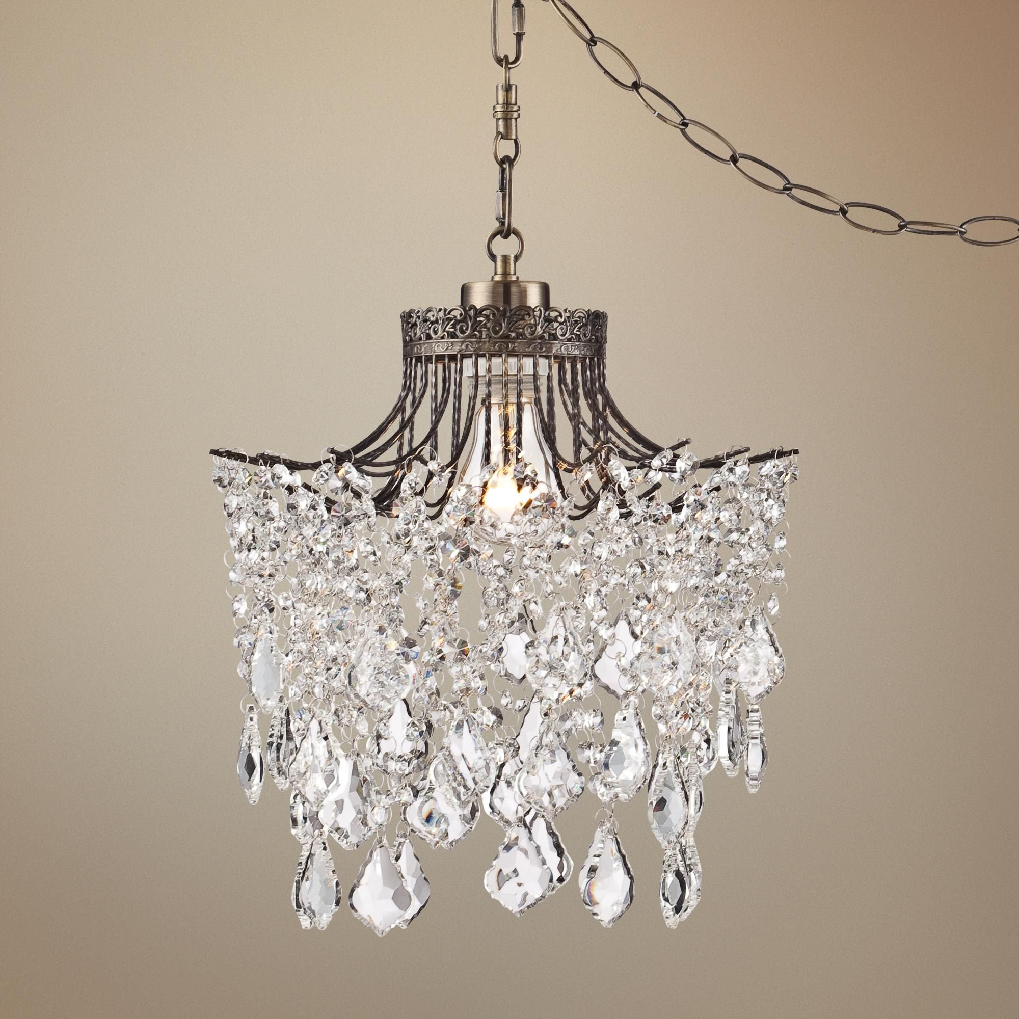 Brielle Antique Brass 12 Wide Crystal Plug In Swag Pendant regarding proportions 2000 X 2000