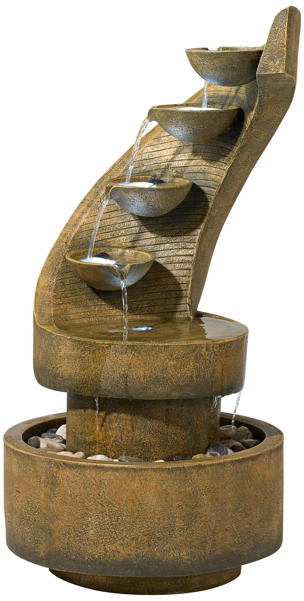 Cascading 39 12 High Modern Zen Fountain With Led Lights in sizing 1011 X 2000