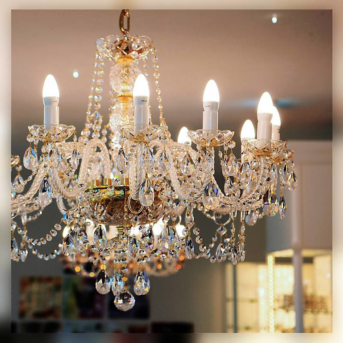 Chandelier Ceiling Lamp With Swarovski Spectra Crystal Larissa Lighting Goldtransparent Glass intended for sizing 1120 X 1120