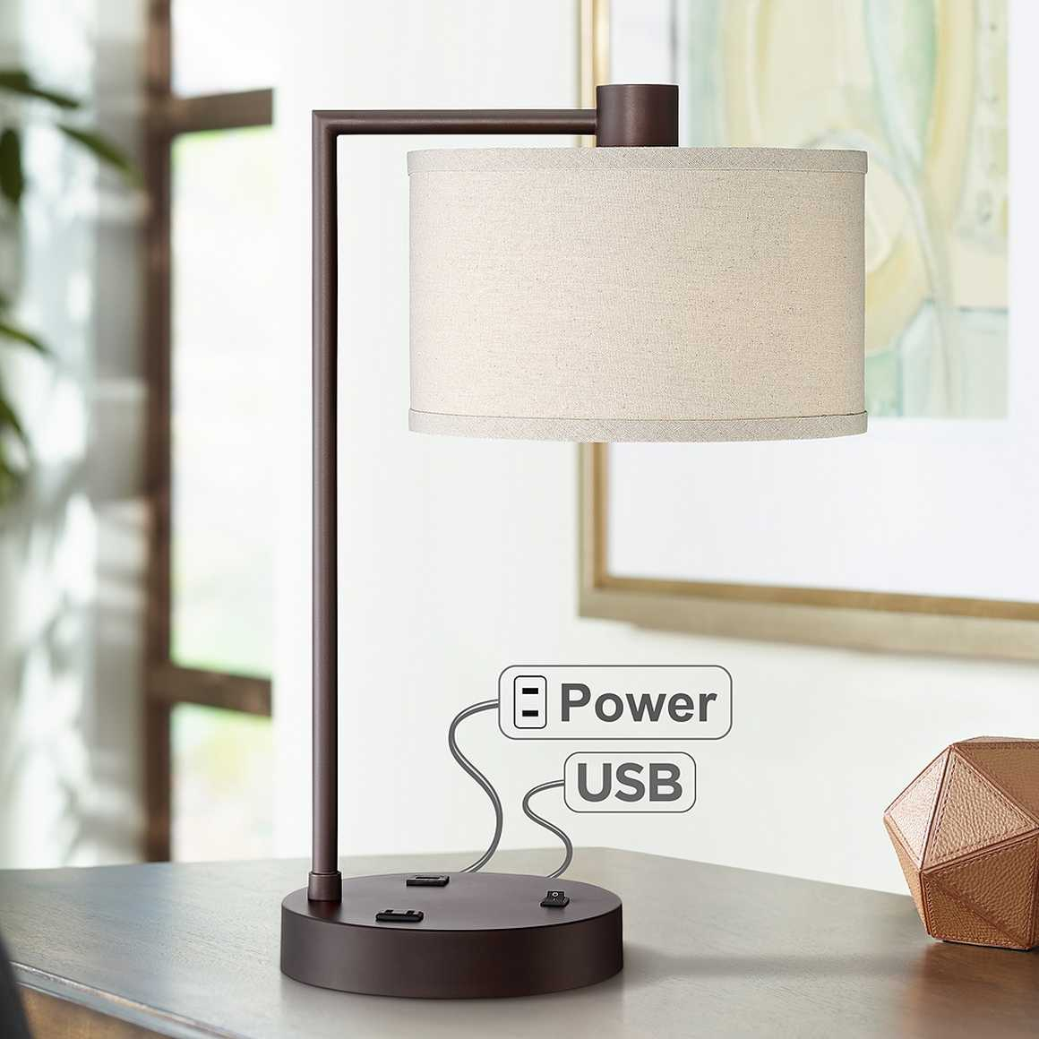 Col Bronze Finish Desk Lamp With Outlet And Usb Port Lamps Plus Havenly throughout proportions 1160 X 1160