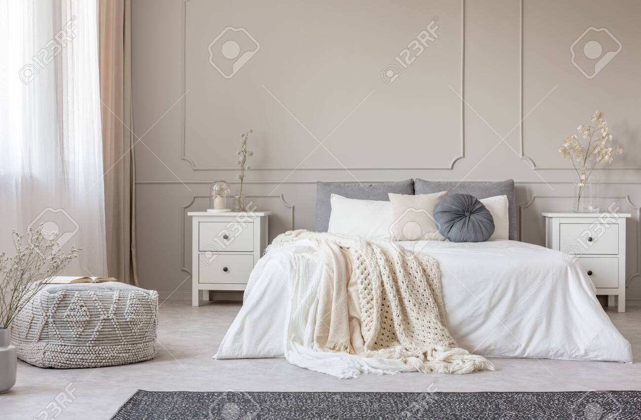 Cozy Cream Colored Woolen Blanket On King Size Bed In Bright pertaining to proportions 1300 X 852