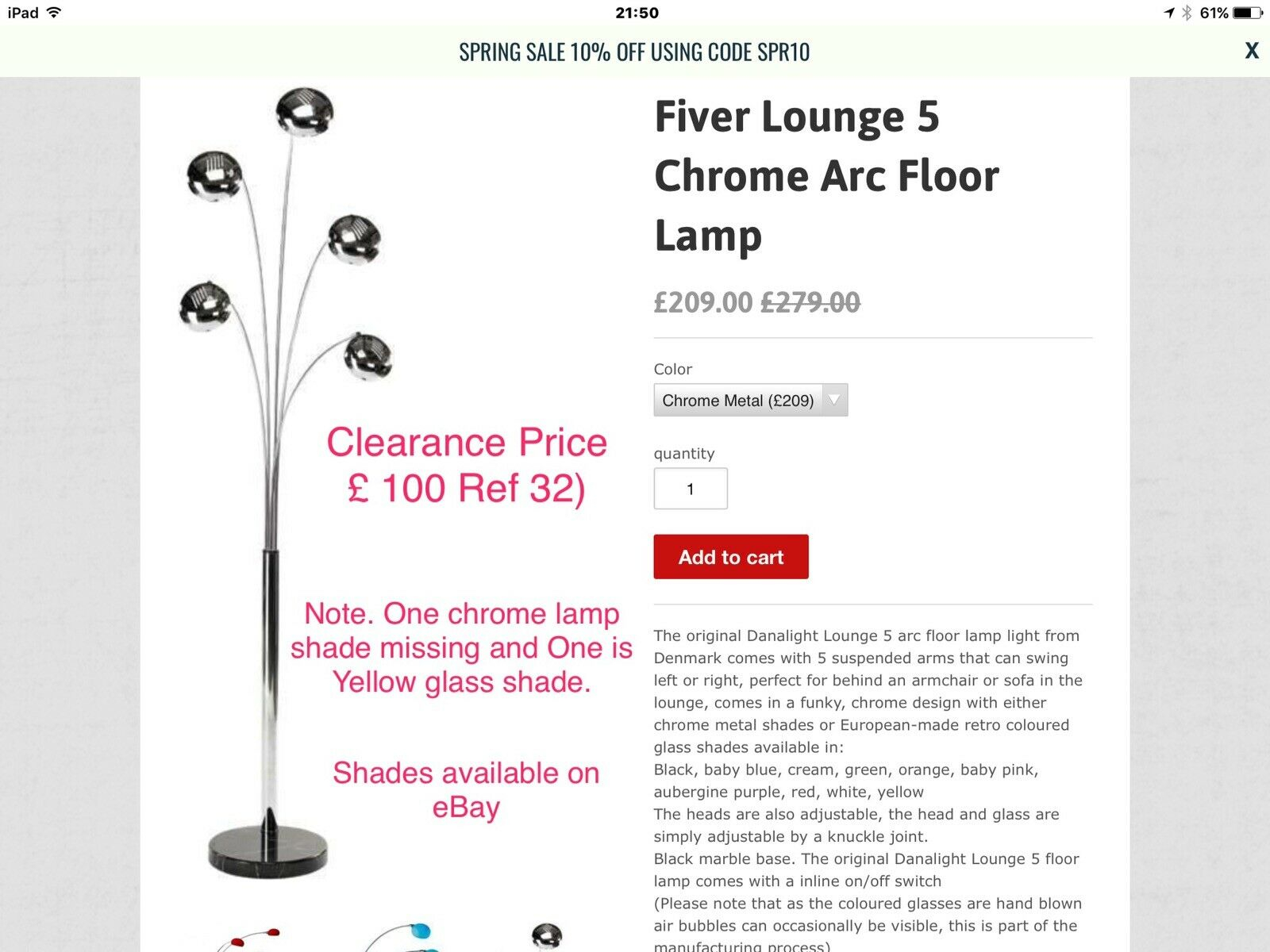 Danalight Art No 5805 Chrome Shades X 5 Floor Lamp Ex Display See Description for sizing 1600 X 1200