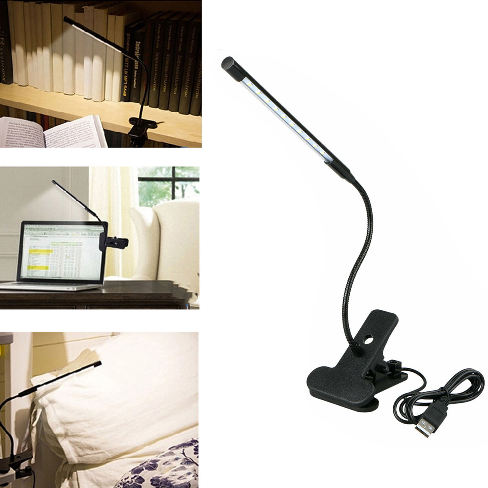 Details About Home Lampada Da Tavolo Luce Lettura Leggero Flessibile Led Usb Con Clip Clamp with sizing 1632 X 1632