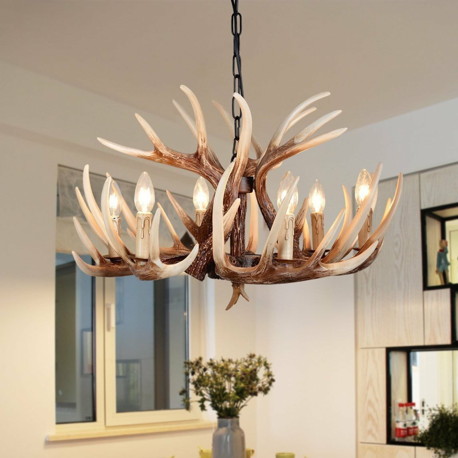 Details Zu Vintage Resin Antler Chandelier Deer Horn 6 Lights Retro Regular Living Room Big pertaining to size 1600 X 1600