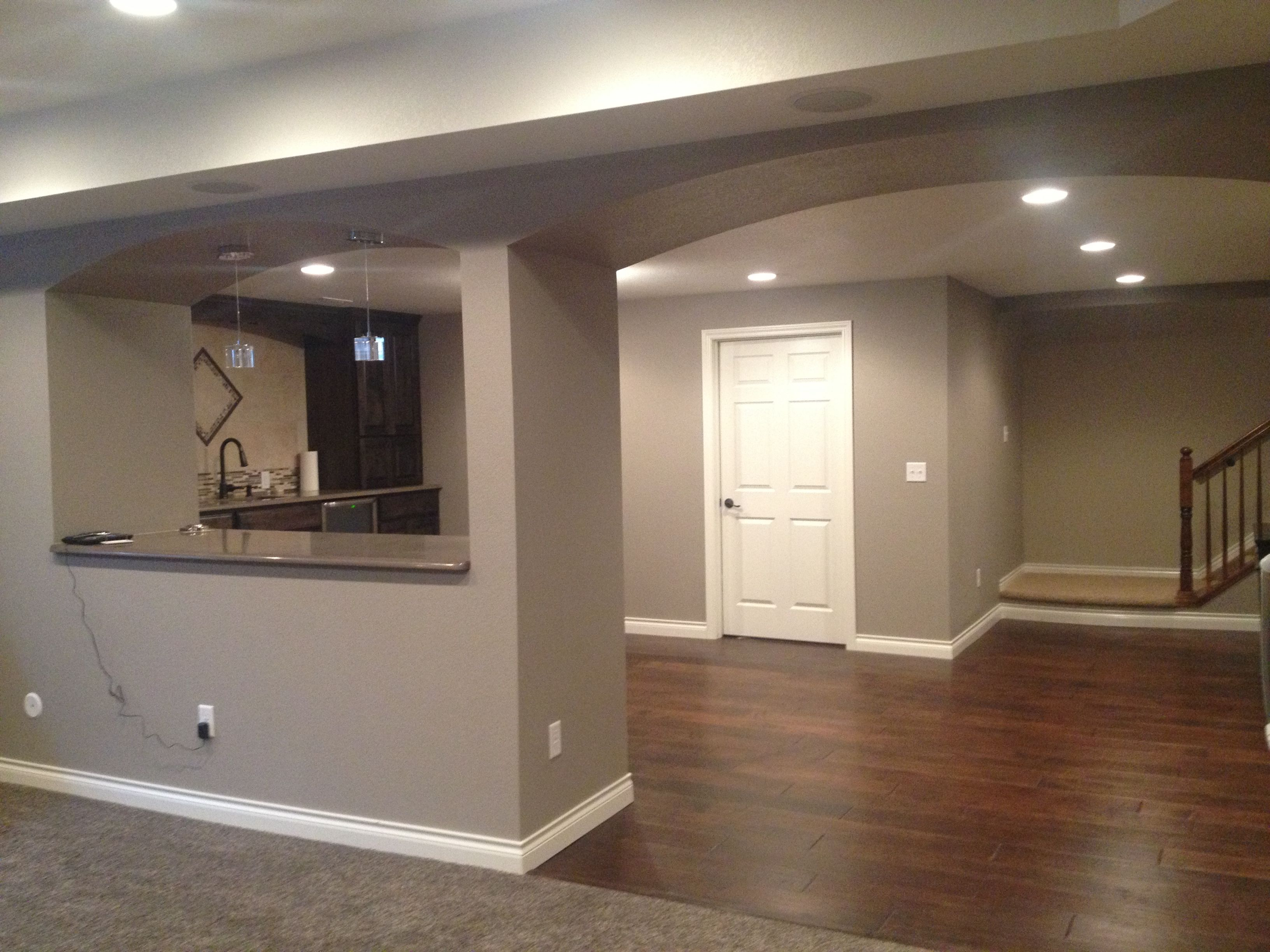 Finished Basement Sherwin Williams Mega Griege Audio Room with measurements 3264 X 2448