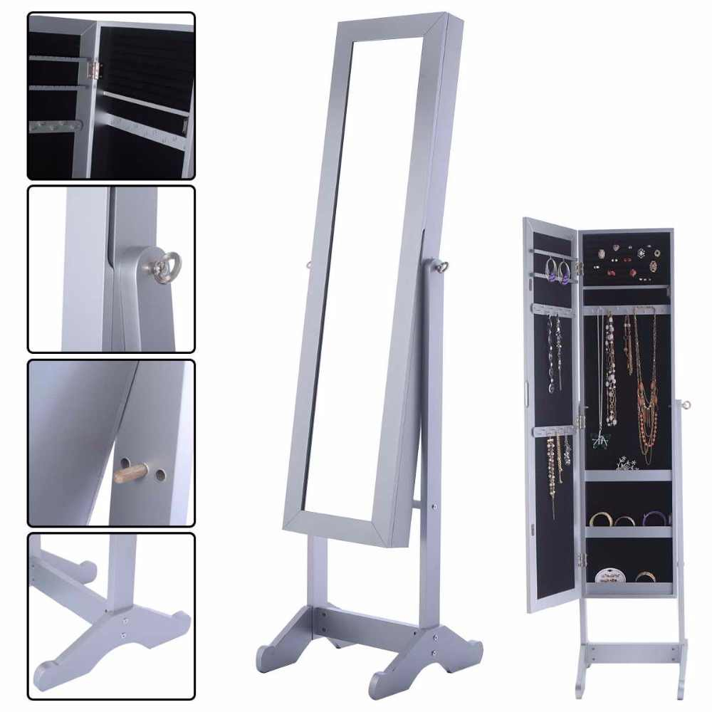 Goplus 1453934cm Mirrored Jewelry Armoire Cabinet Powerful Organizer Storage Box With Stand Make Up Mirrors Armoire Hb84526 inside proportions 1000 X 1000