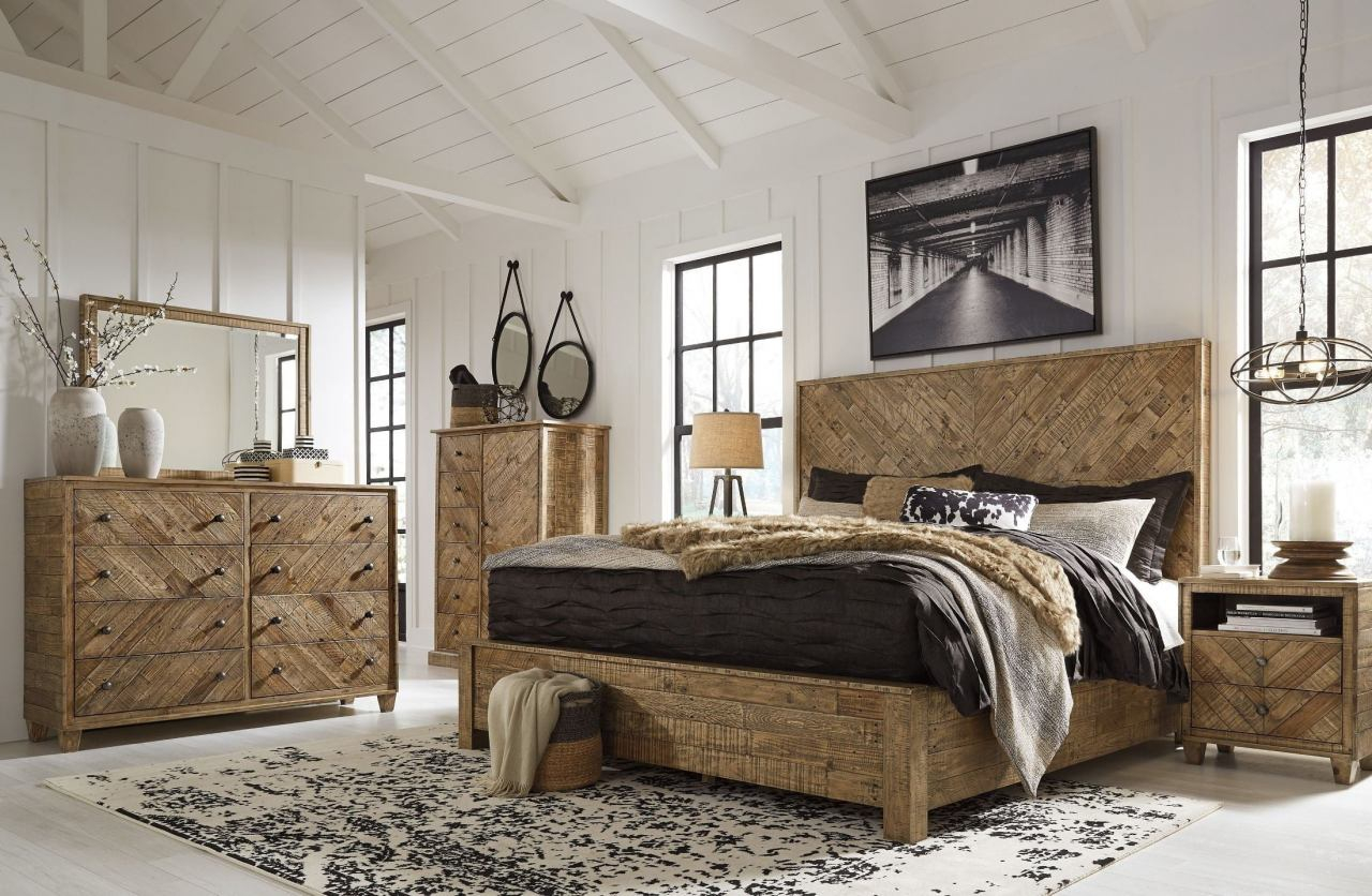 Grindleburg 4 Piece Panel Bedroom Set In Light Brown with regard to proportions 1280 X 836