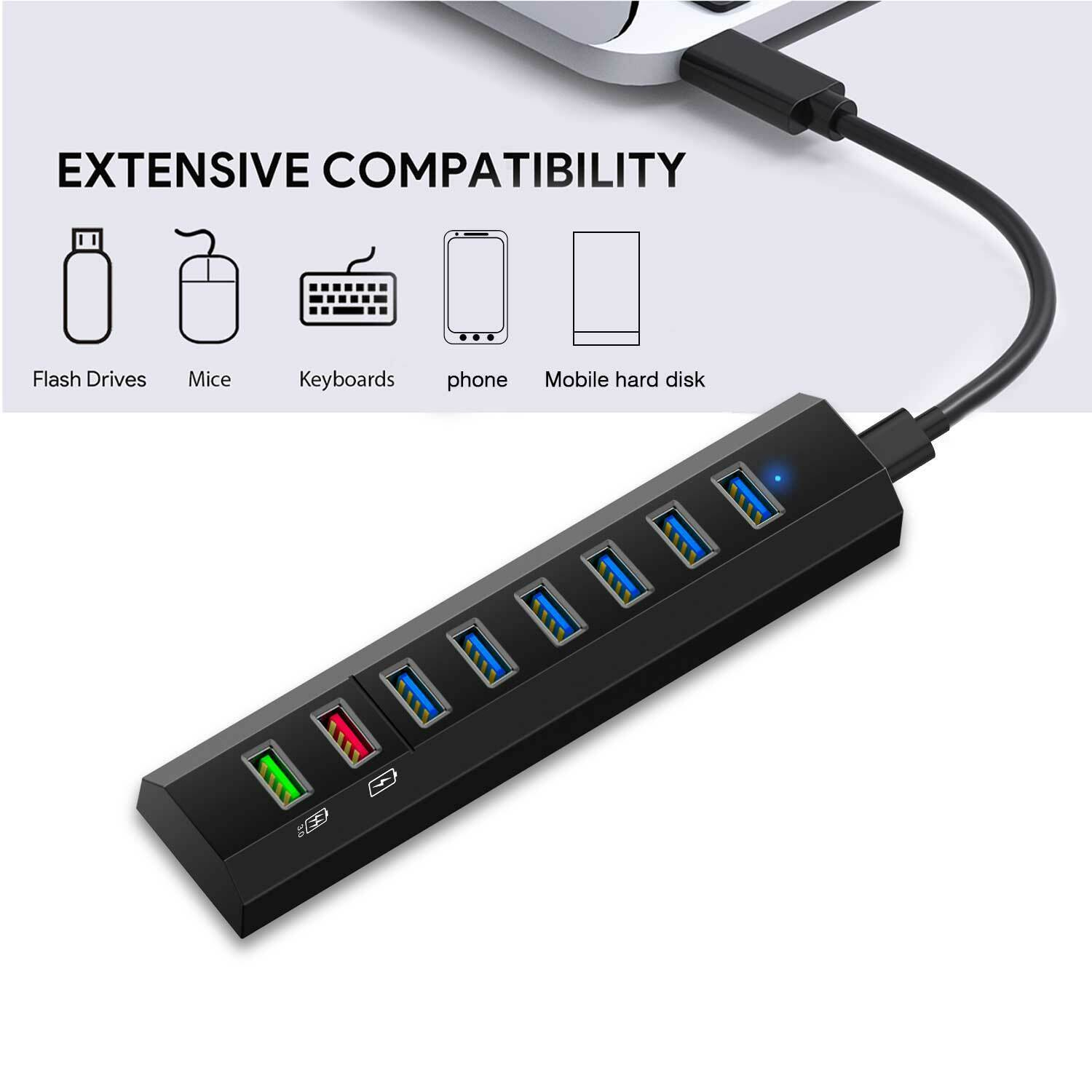 High Speed 8 Port Usb 30 Hub 6 Ports 2 Charging Ports With Power Adapter inside size 1500 X 1500